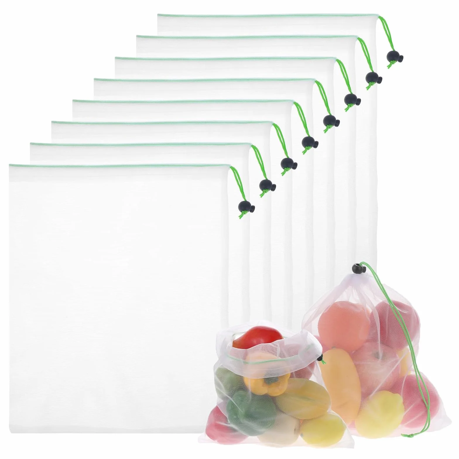 Sacs en Filet Réutilisables 8 PCS pour Fruits et Légumes avec Cordon de Serrage