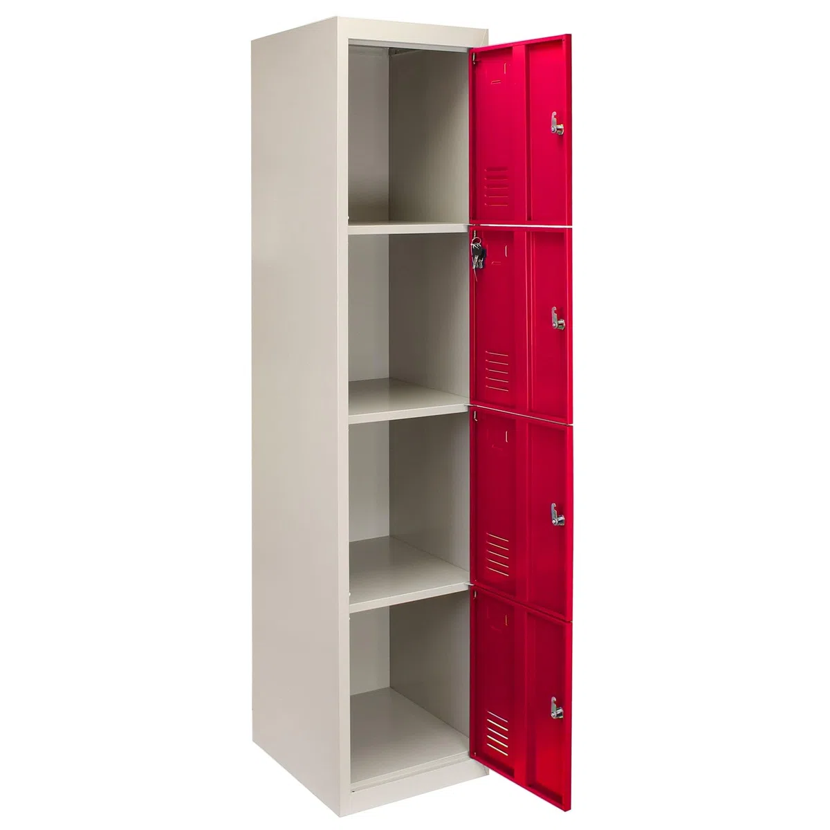 Monster Shop Armoire de rangement en métal verrouillable pour bureau, personnel, salle de sport, école, changement, armoire de rangement industrielle en acier commercial, rouge et gris, 4 portes