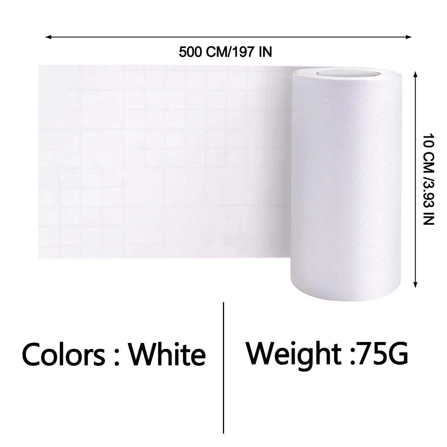 Frise de papier peint autocollante PVC 10x500 cm amovible imperméable blanc