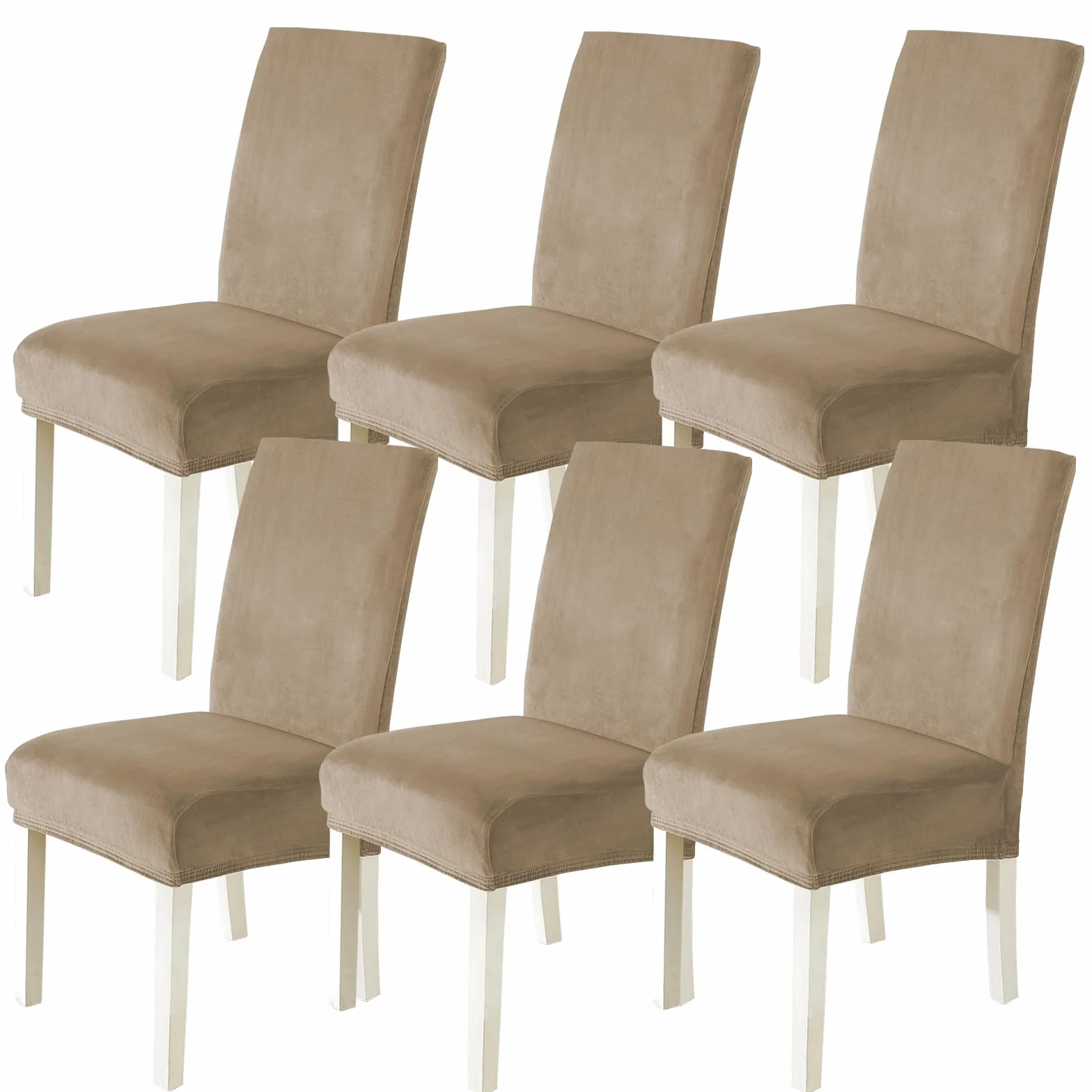 Housse De Chaise Velours 6 Pièces, Universel Extensible Protection Chaise Salle À Manger Epaisse pour Cuisine Restaurant Hotel Banquet, Camel