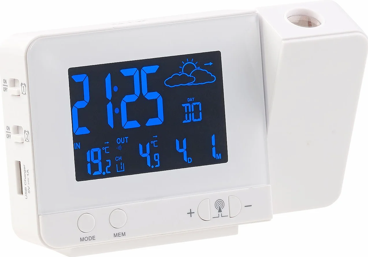Infactory Réveil à Projection Station Météo Sans Fil 2 en 1 Blanc