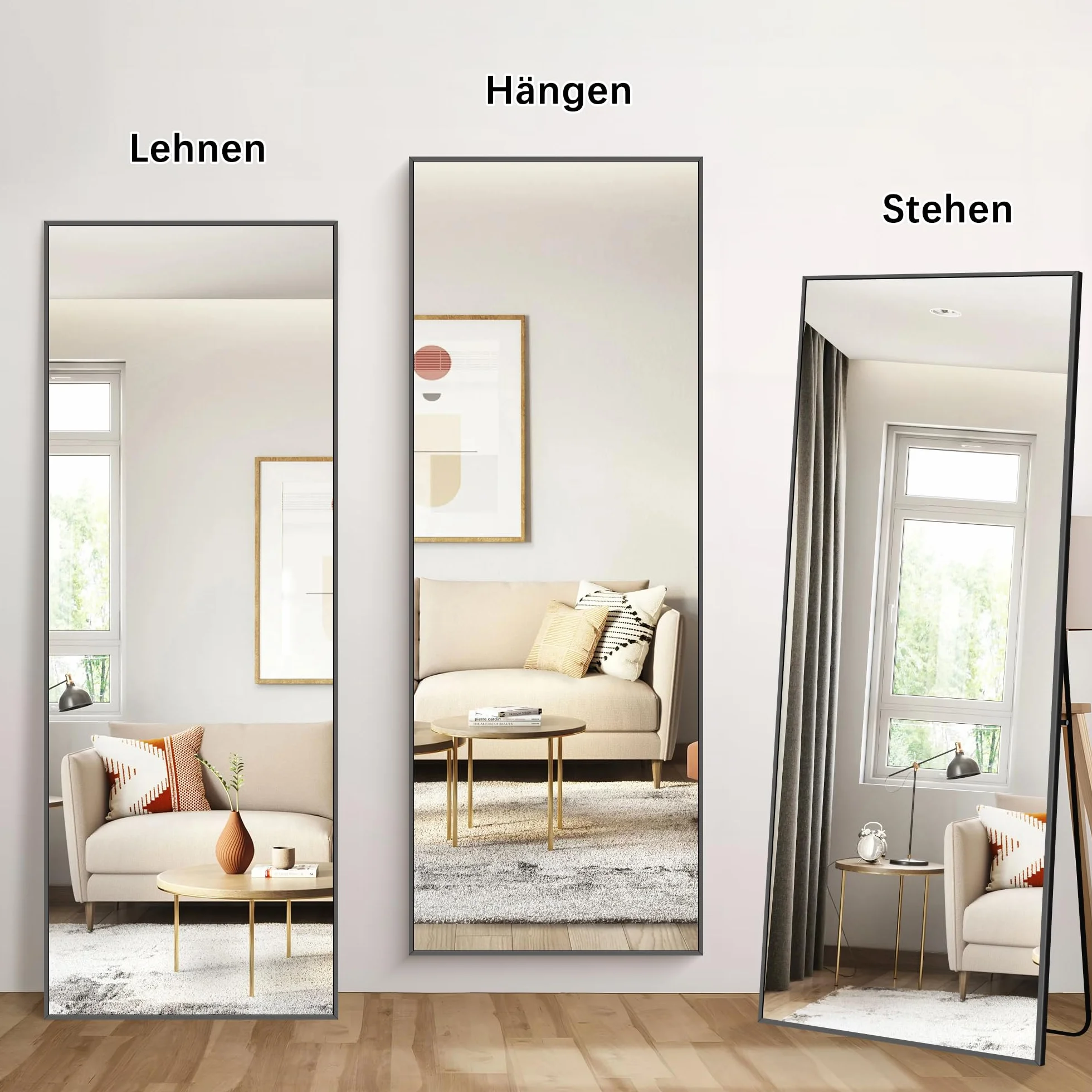 Weare Home Miroir Pleine Longueur Rectangulaire 165 x 60 cm Cadre en Métal Noir