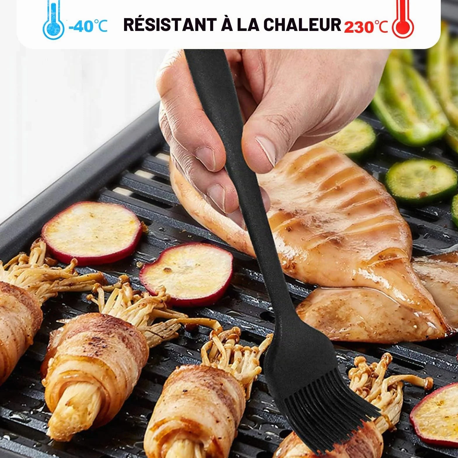 Pinceau de Cuisine Silicone 21 cm Noir pour Pâtisserie Barbecue