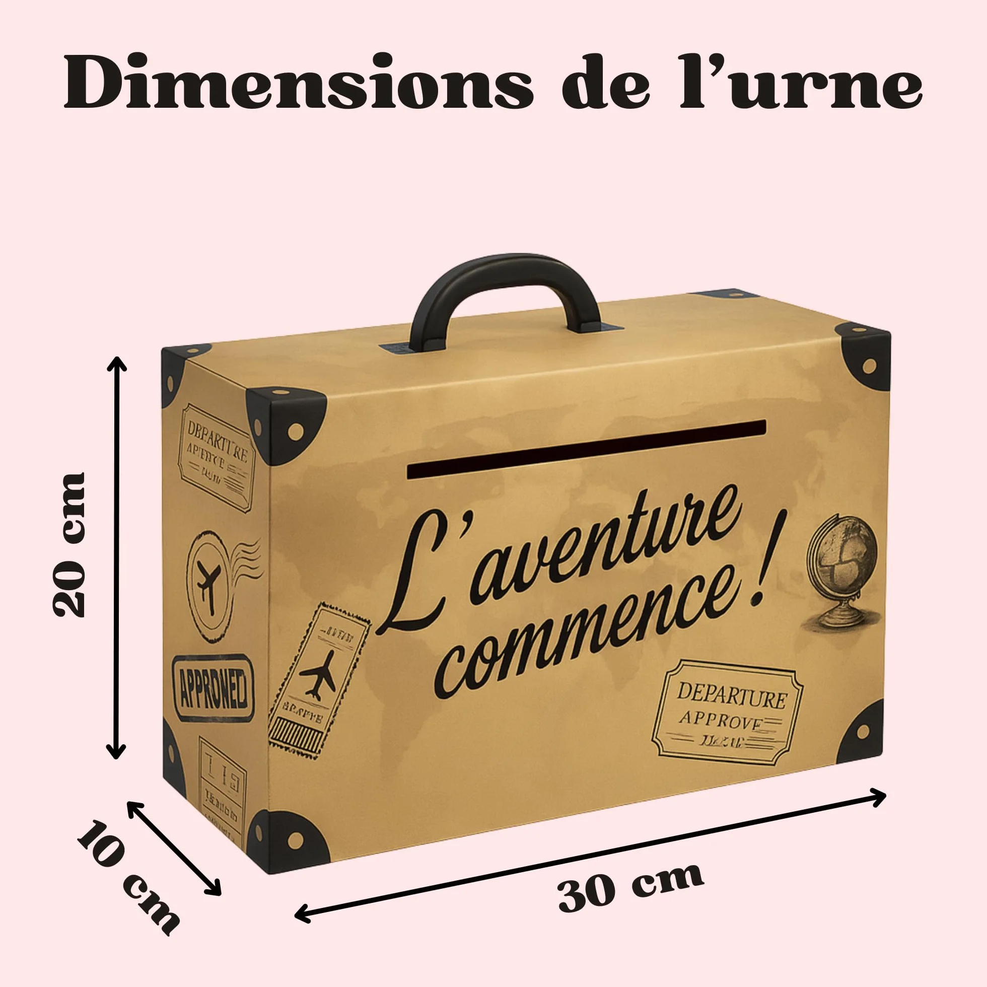 Urne Voyage Valise 30x20x10 cm avec Livre d’Or Passeport pour Mariage Décoration Thème Voyage