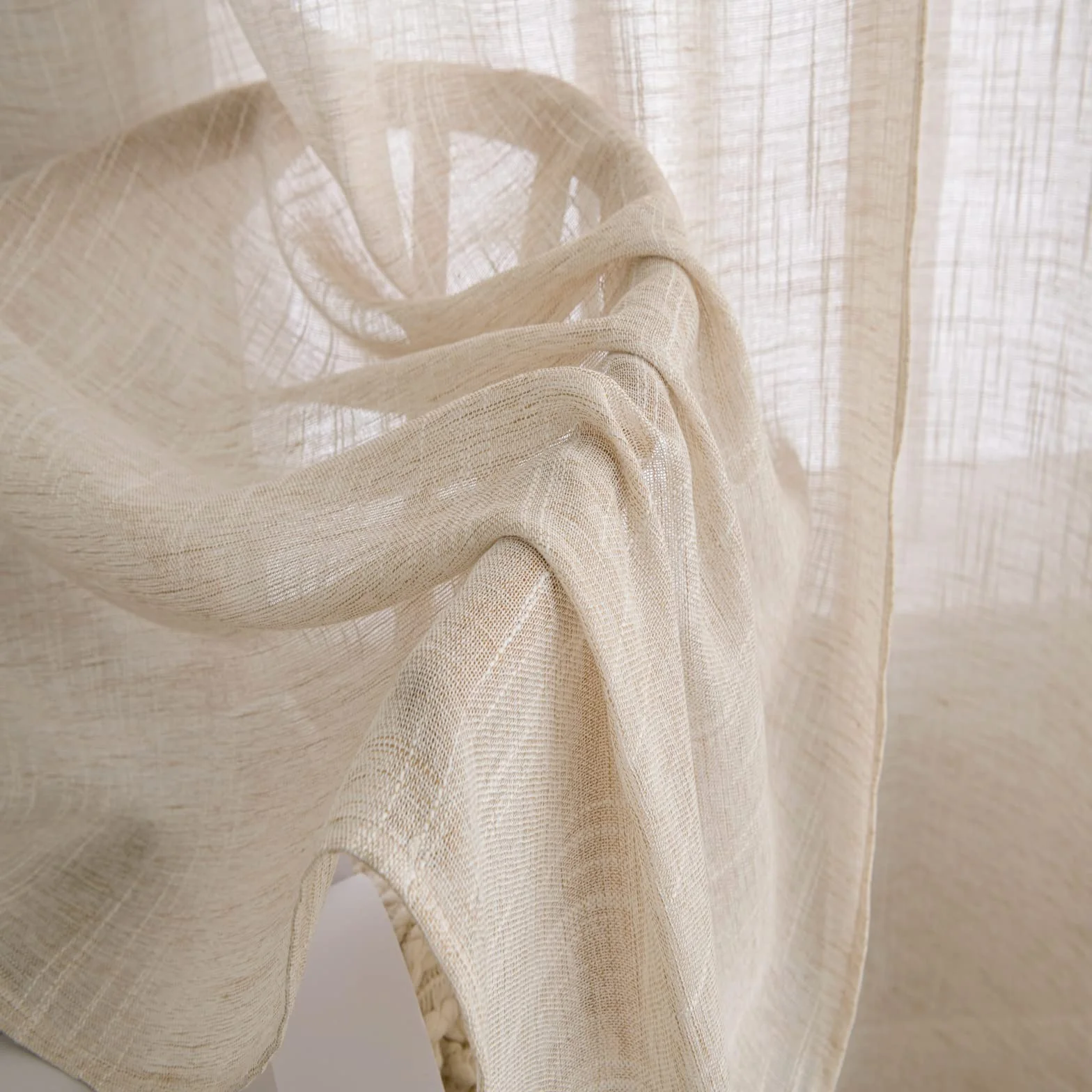 Rideau Voilage Lin 140x225 cm Lot de 2 Riz Blanc MIULEE