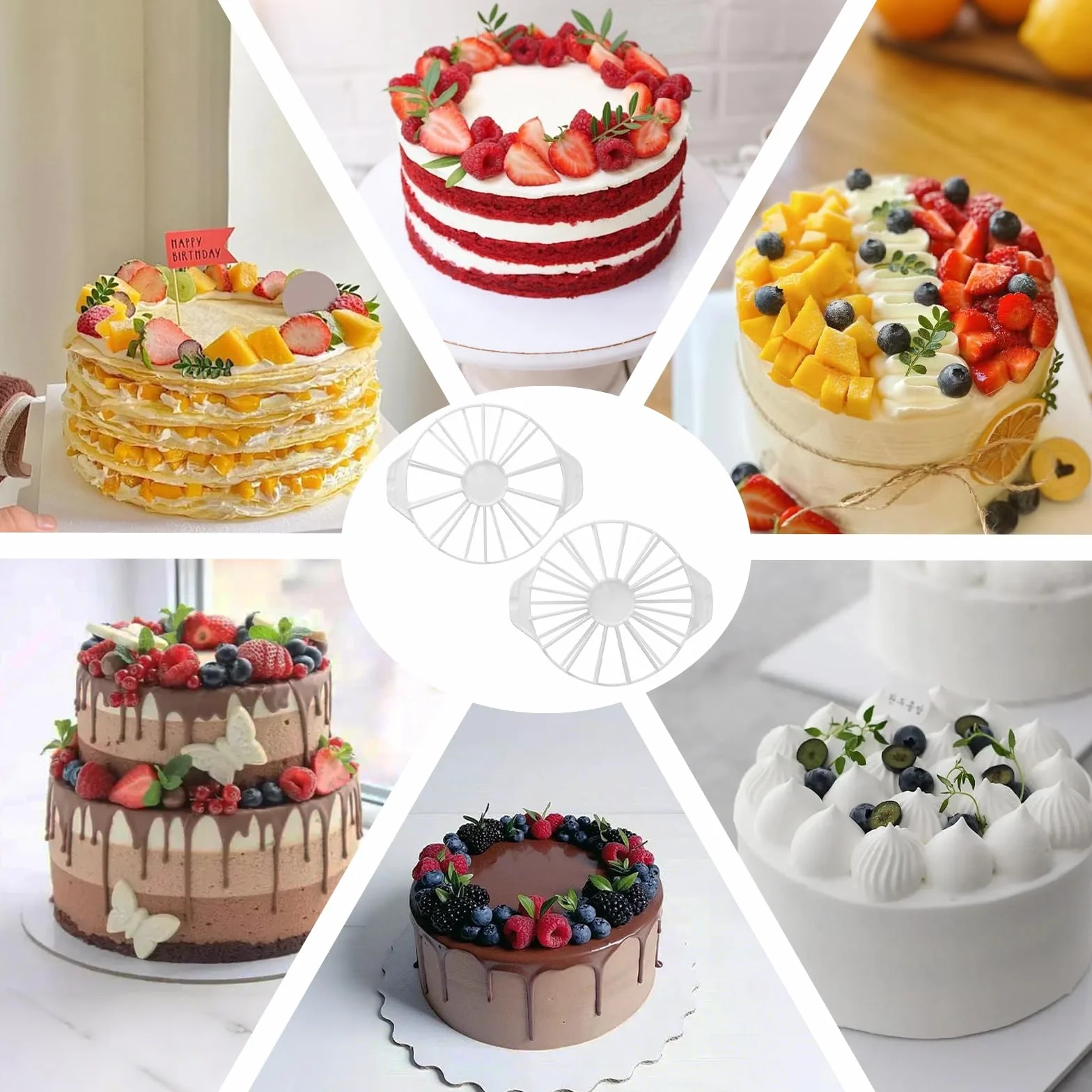 Foonary Séparateur à gâteau en 2 parties pour découper 10-16 parts, coupe-gâteau en plastique réutilisable