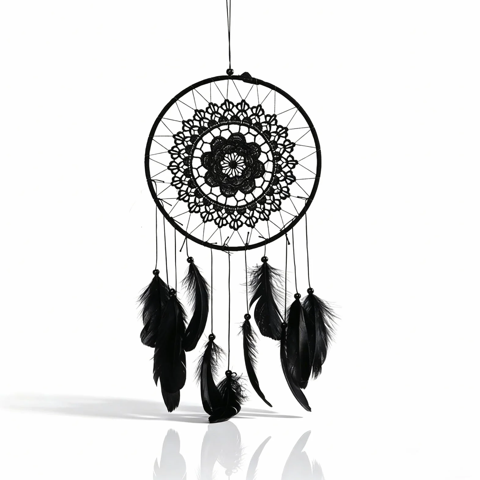 Dreamcatcher Noir Plumes Ornement Murale Décoration Chambre