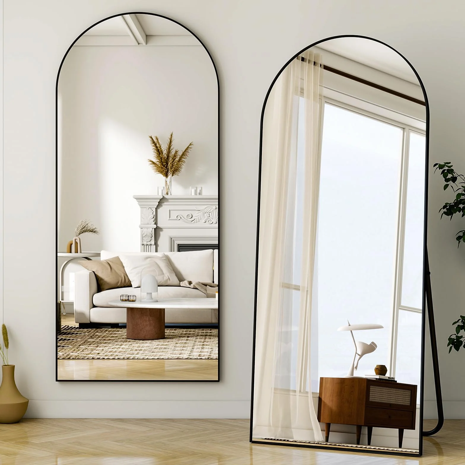 BEAUTYPEAK Miroir pleine longueur arqué 165 x 60 cm sur pied noir
