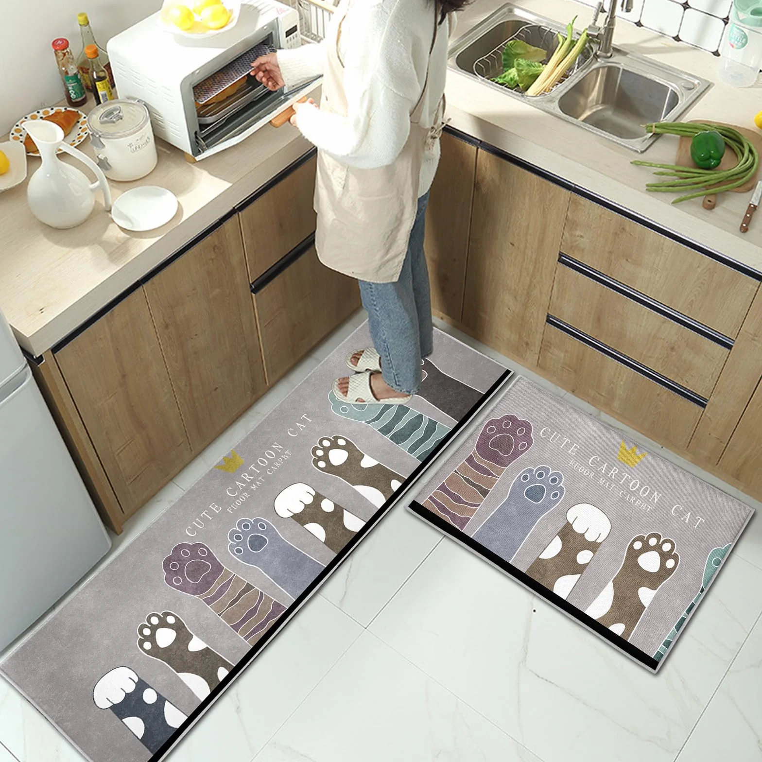 Tapis de cuisine lavables anti-fatigue antidérapants absorbants d'eau 40 x 120 cm Lot de 2