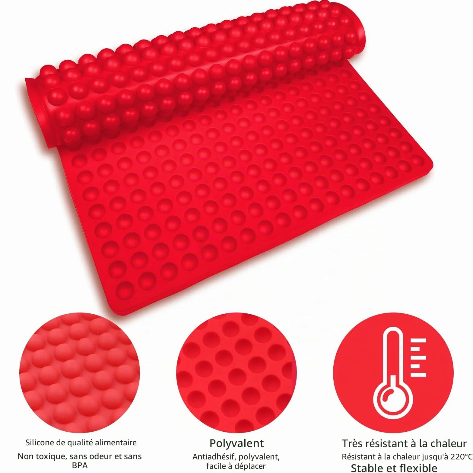 Newaner Tapis de cuisson en silicone Demi-Sphère 1cm résistant à la chaleur sans BPA rouge
