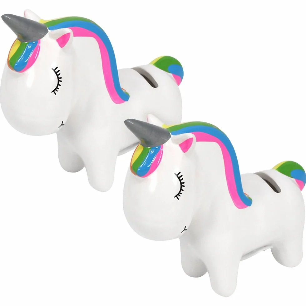 Tirelire en céramique Licorne Magique com-four® 2 pièces avec Fermeture en Caoutchouc
