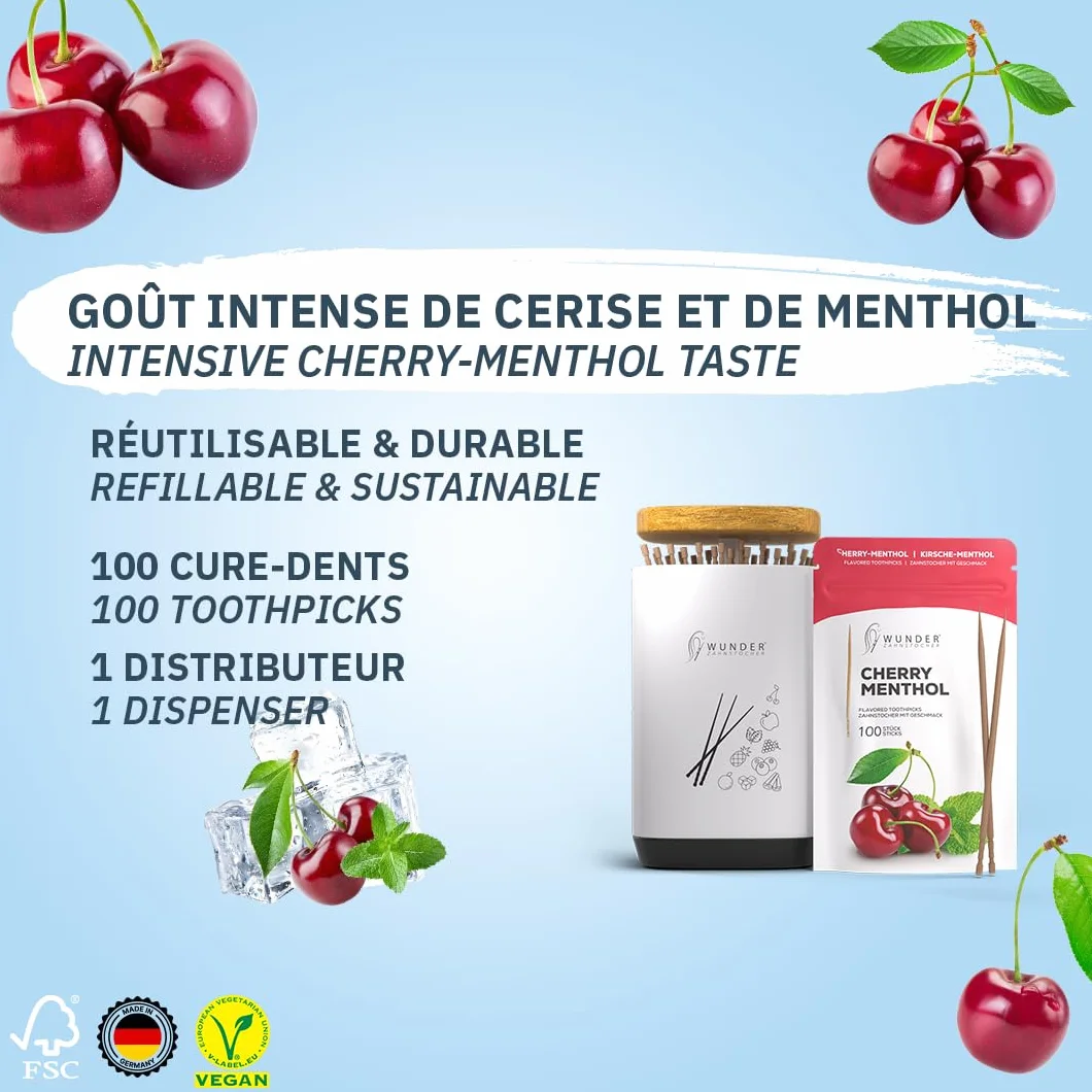 Wunder cure-dents aromatisés rechargeables - sans plastique - haleine fraîche anti-mauvaise haleine