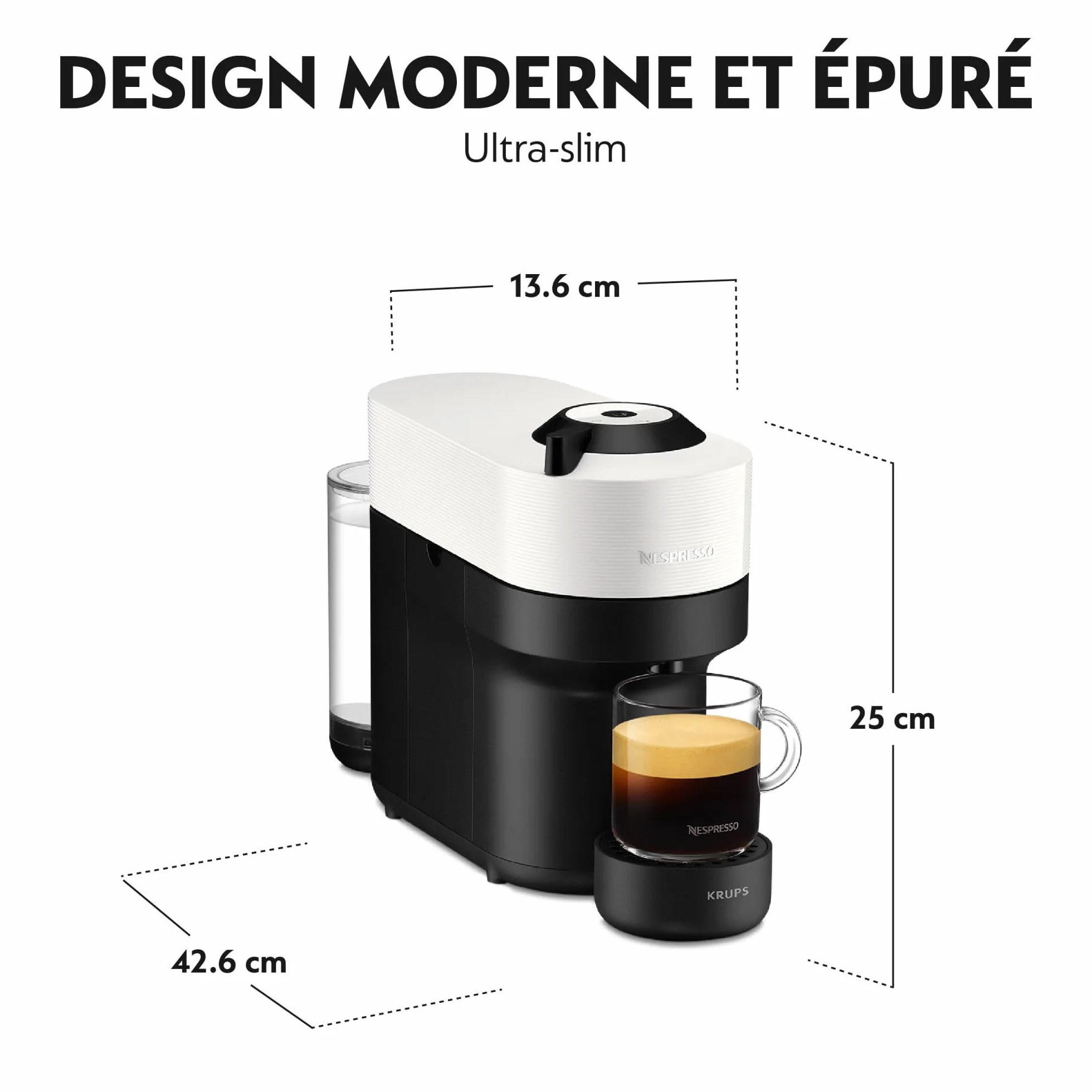 Nespresso Krups Machine à Café Vertuo POP Blanche, Capsules Vertuo, Centrifusion, 5 Tailles, Design Compact