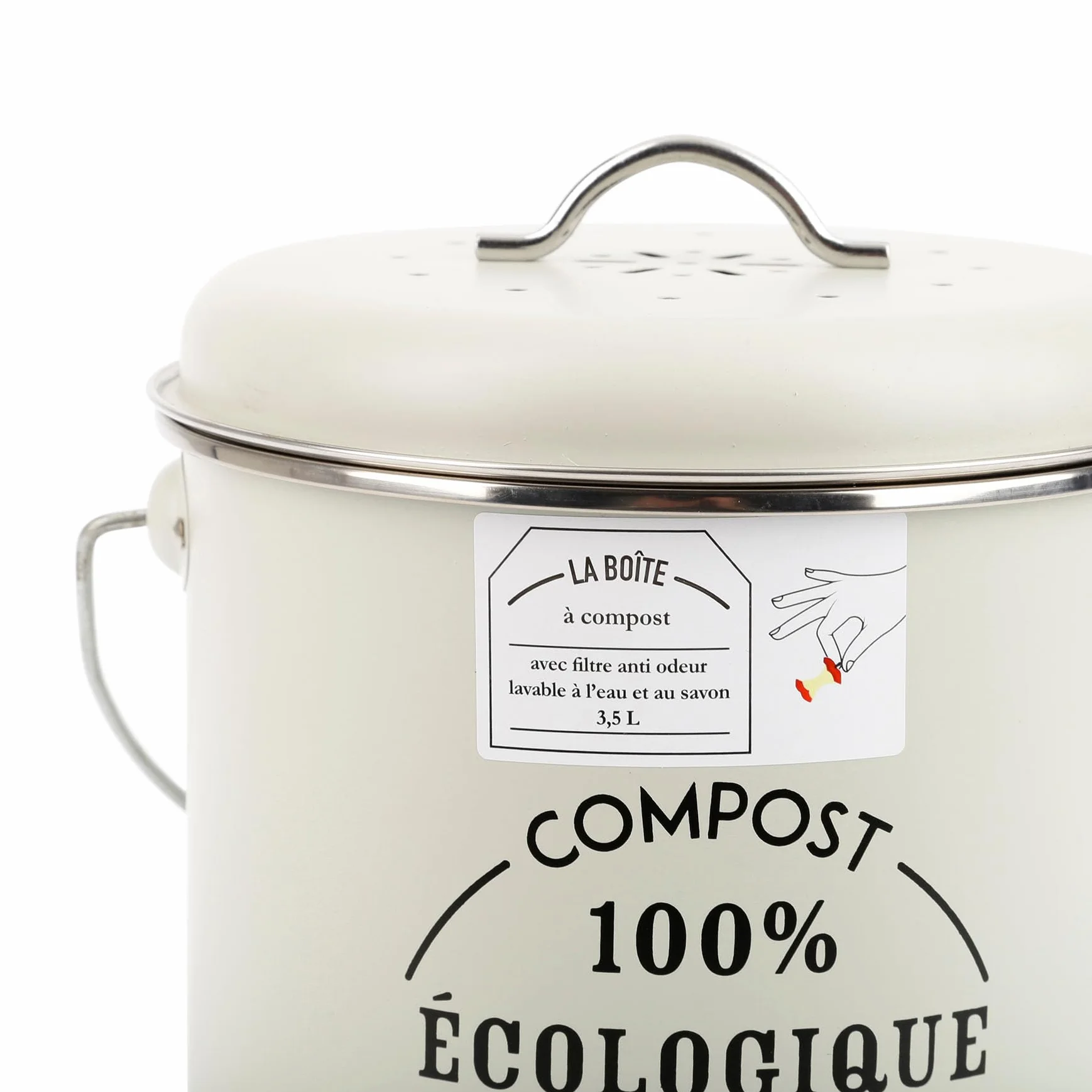 Gimel Boîte à compost de cuisine Ø16 cm H 25 cm métal peint Beige avec filtre à charbon