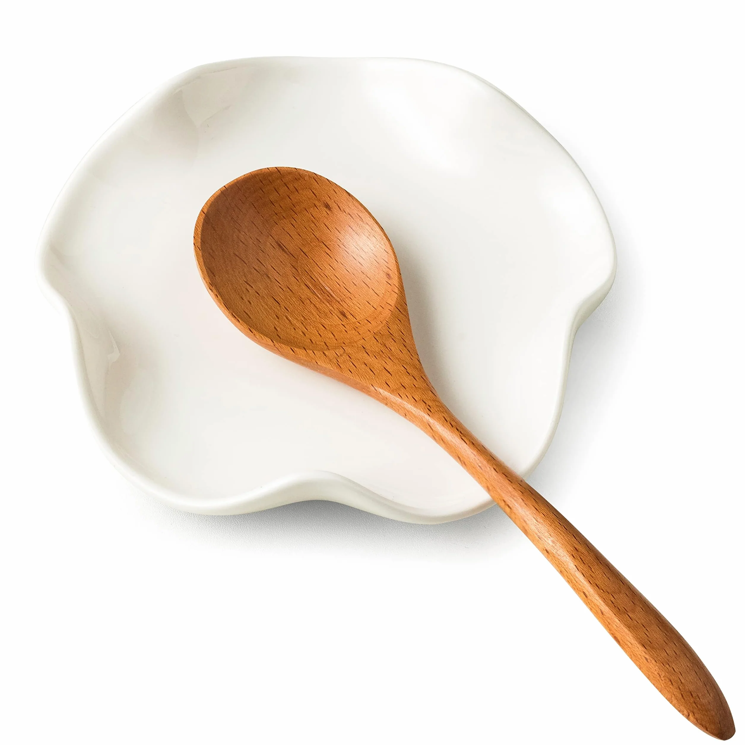 Support Cuillère Cuisine en Céramique, Porte-Cuillère, Lavable au Lave-vaisselle (Blanc, 13cm)