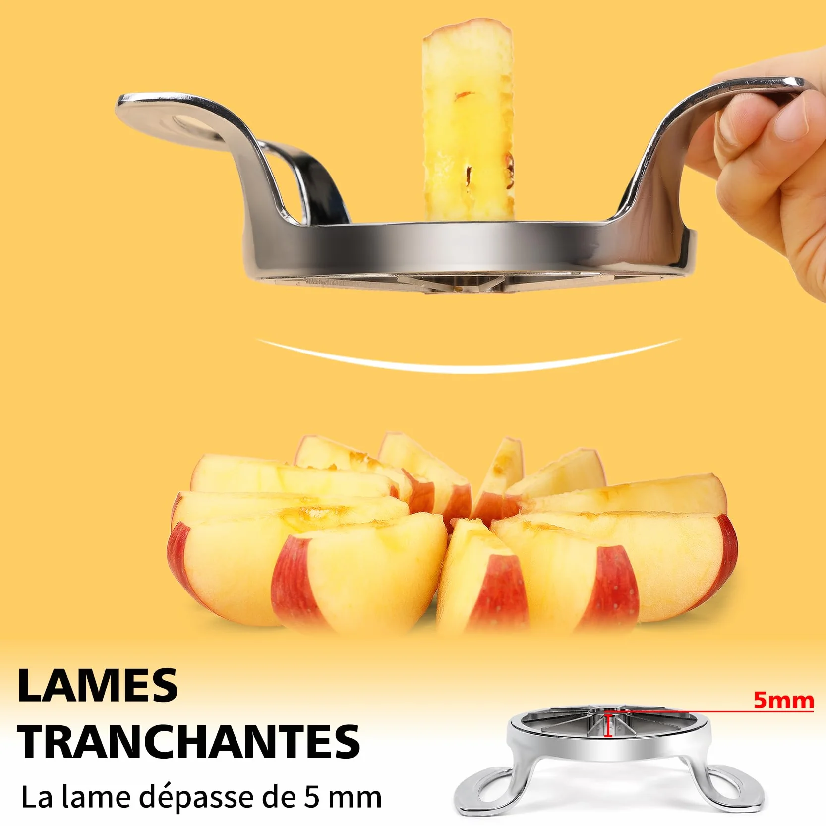 Coupe Pomme en Acier Inoxydable 12 Lames Extra-large, Trancheuse de Pomme Robuste