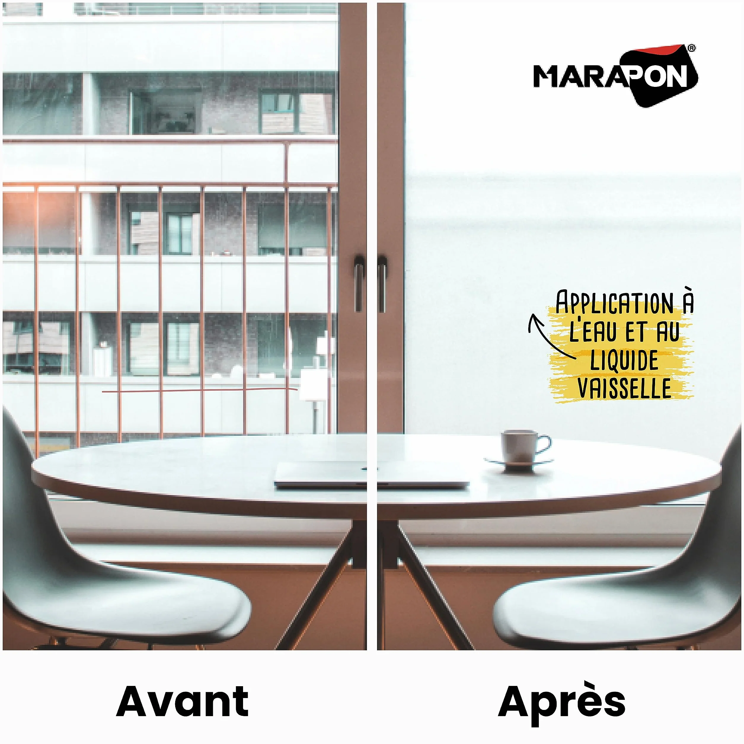 MARAPON Film pour Fenêtre Opaque 0,445x2 m Adhésion Statique sans Colle Dépoli Intimité Protection UV Salle de Bain Bureau Cuisine