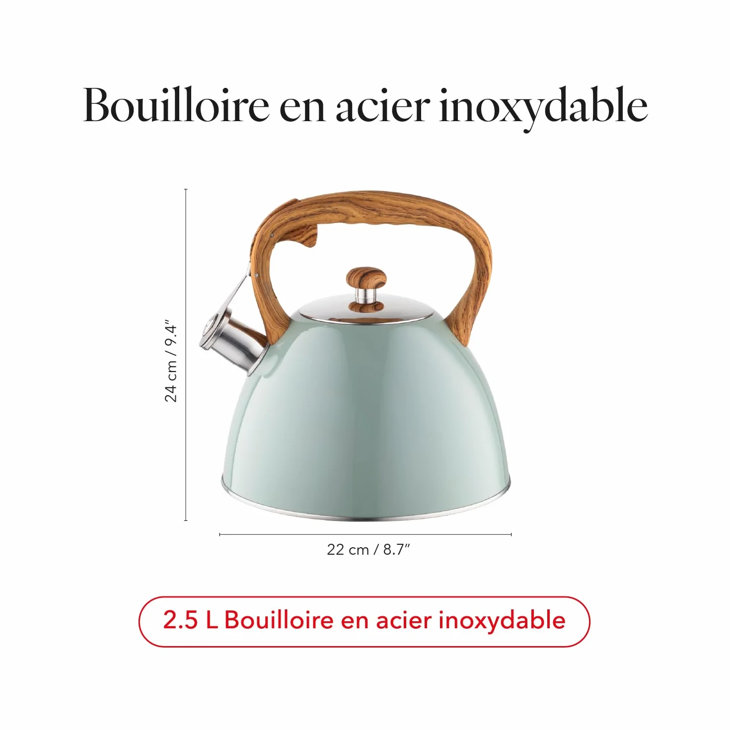 Bouilloire Inox 2,5 L Sifflante FLORINA FRANK Vert Mat Non Électrique Induction Gaz