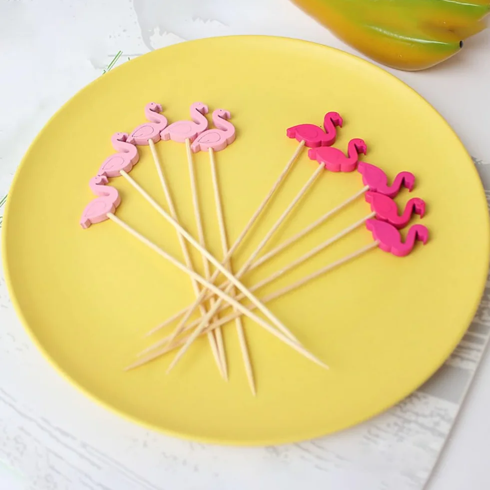 Pics à Cocktail en Bois Forme Flamant Rose 200 Pièces pour Apéritif Anniversaire