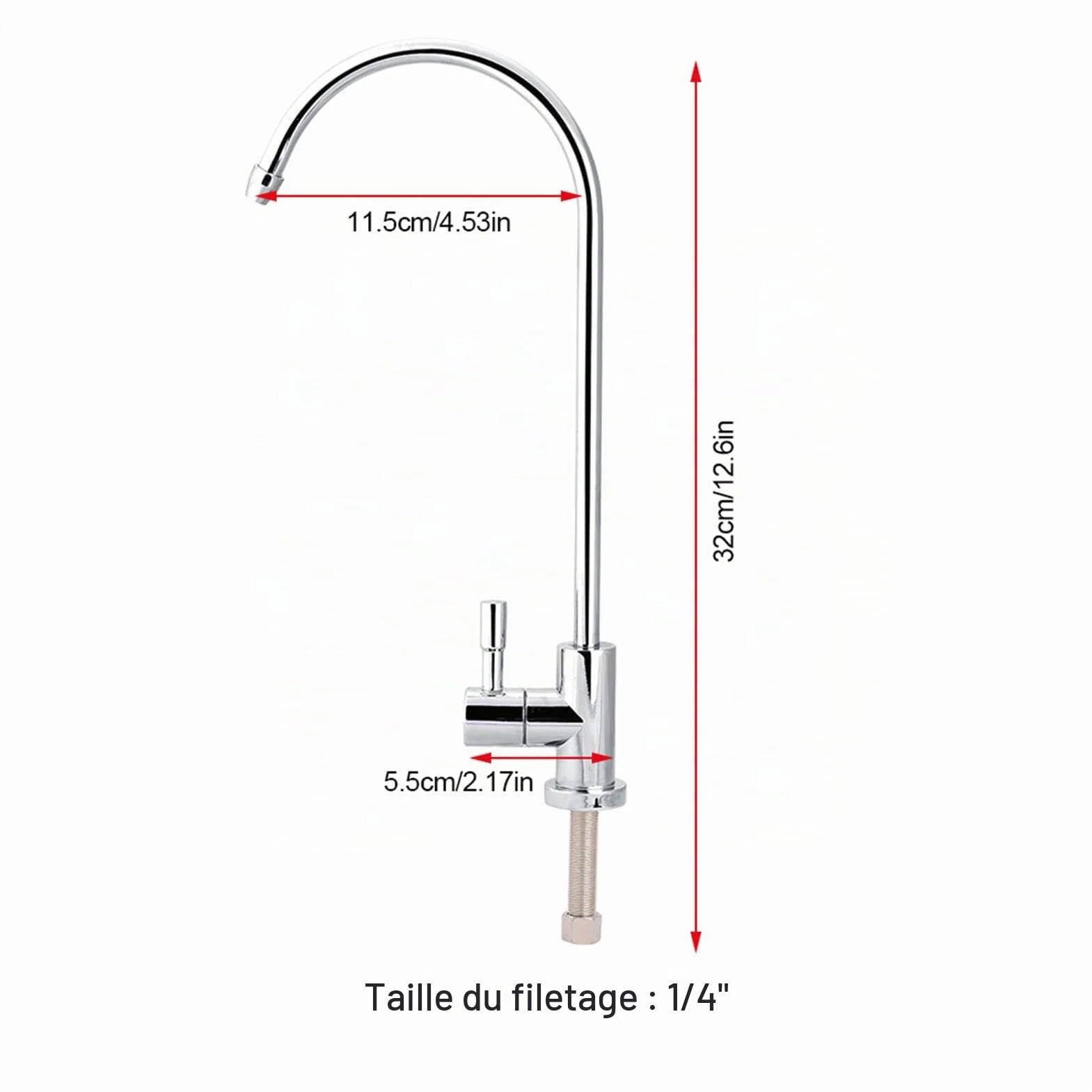Robinet de Filtre à Eau Inox 1/4", 360° Pivotant pour Osmose Inverse Sous Évier