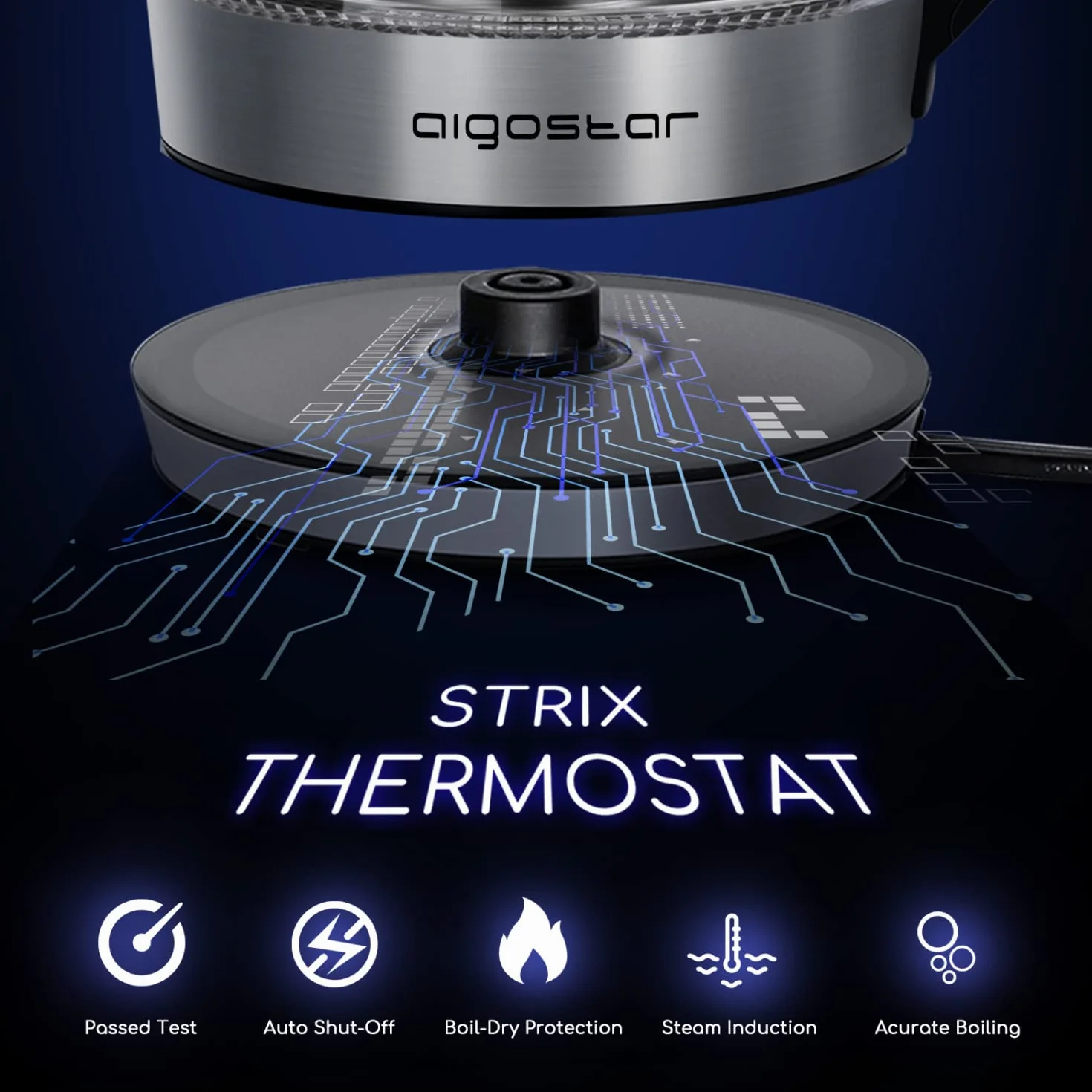Aigostar Bouilloire en verre 2200W 1.7L Température Réglable 60-100°C Maintien au chaud Filtre à thé