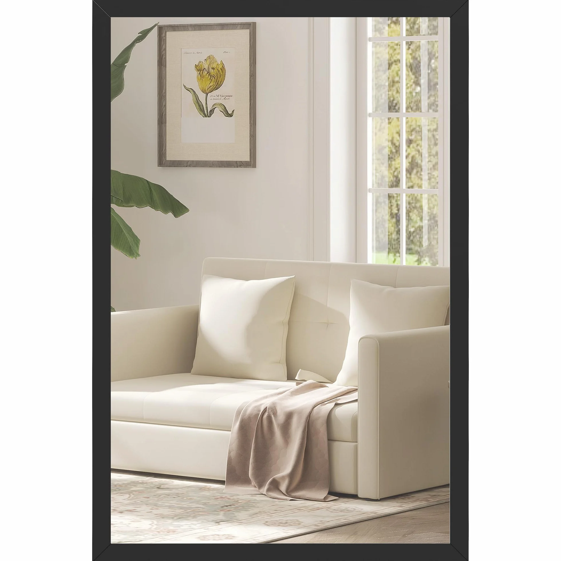 HOMCOM Miroir Mural Rectangulaire 60 x 40 cm Cadre en Bois Noir Salle de Bain