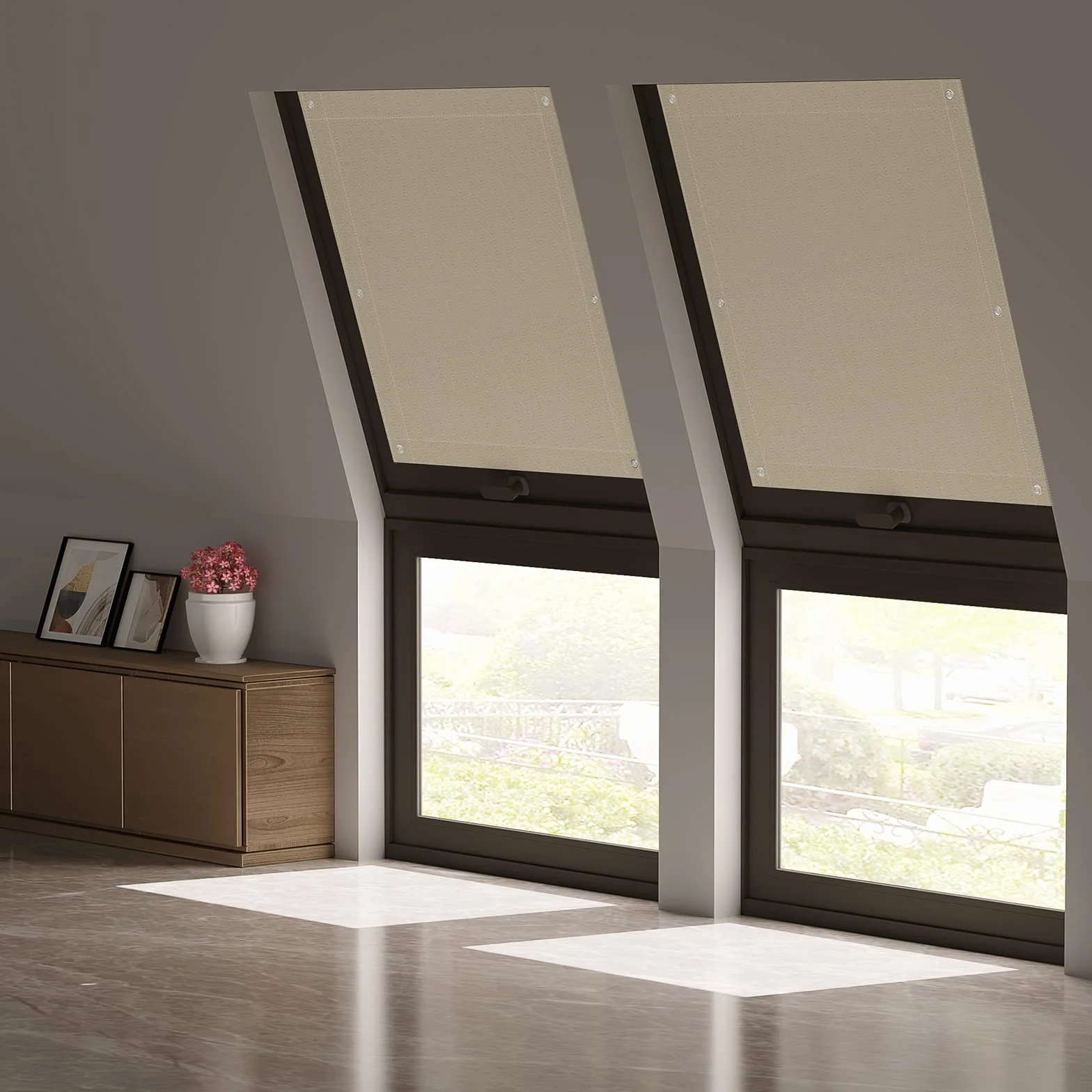 Store Occultant sans Percage pour Fenetre de Toit, Rideau Occultant Thermique avec Ventouses, 60x73cm, Beige