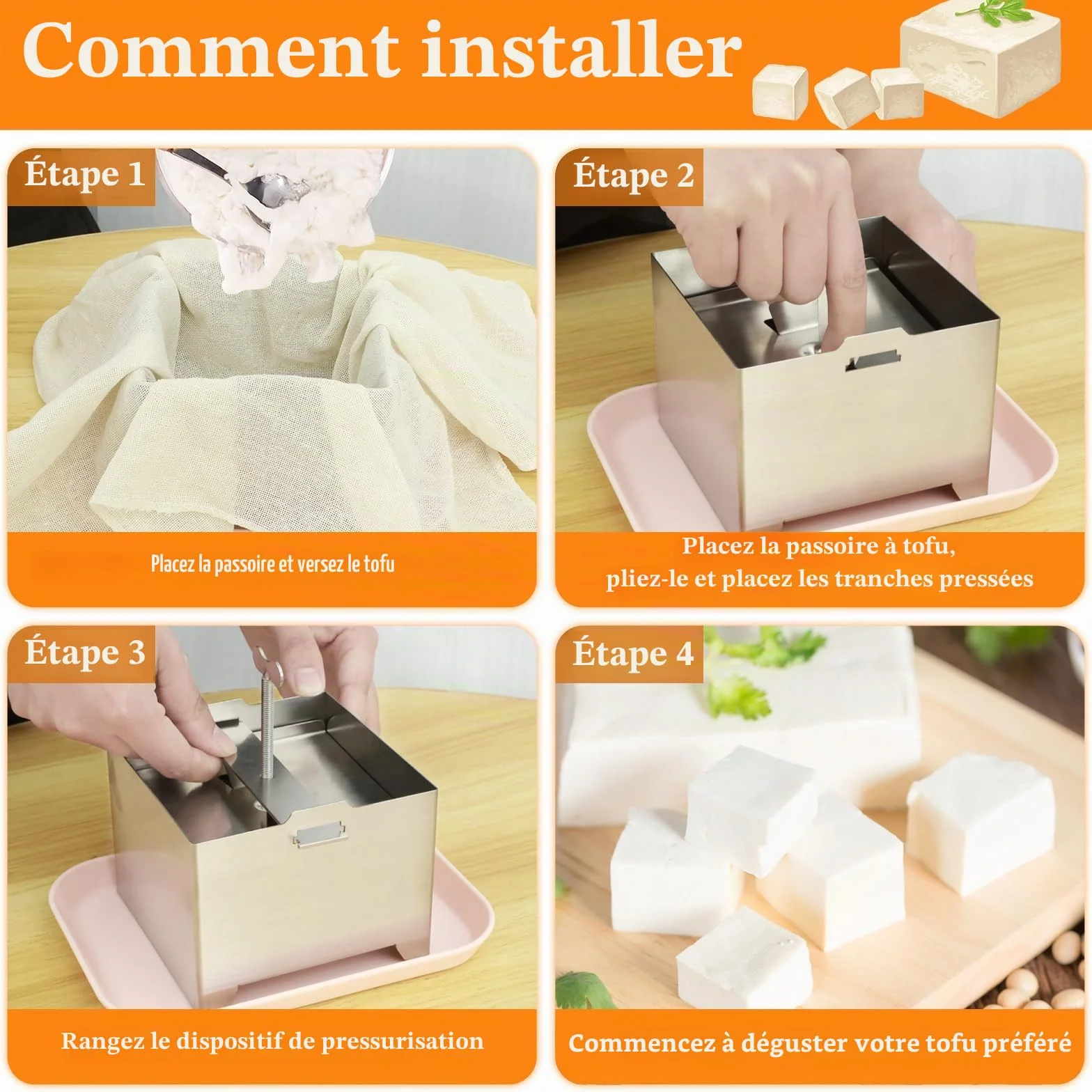 Presse à tofu en acier inoxydable 500 g avec bol et étamine pour fromage fait maison