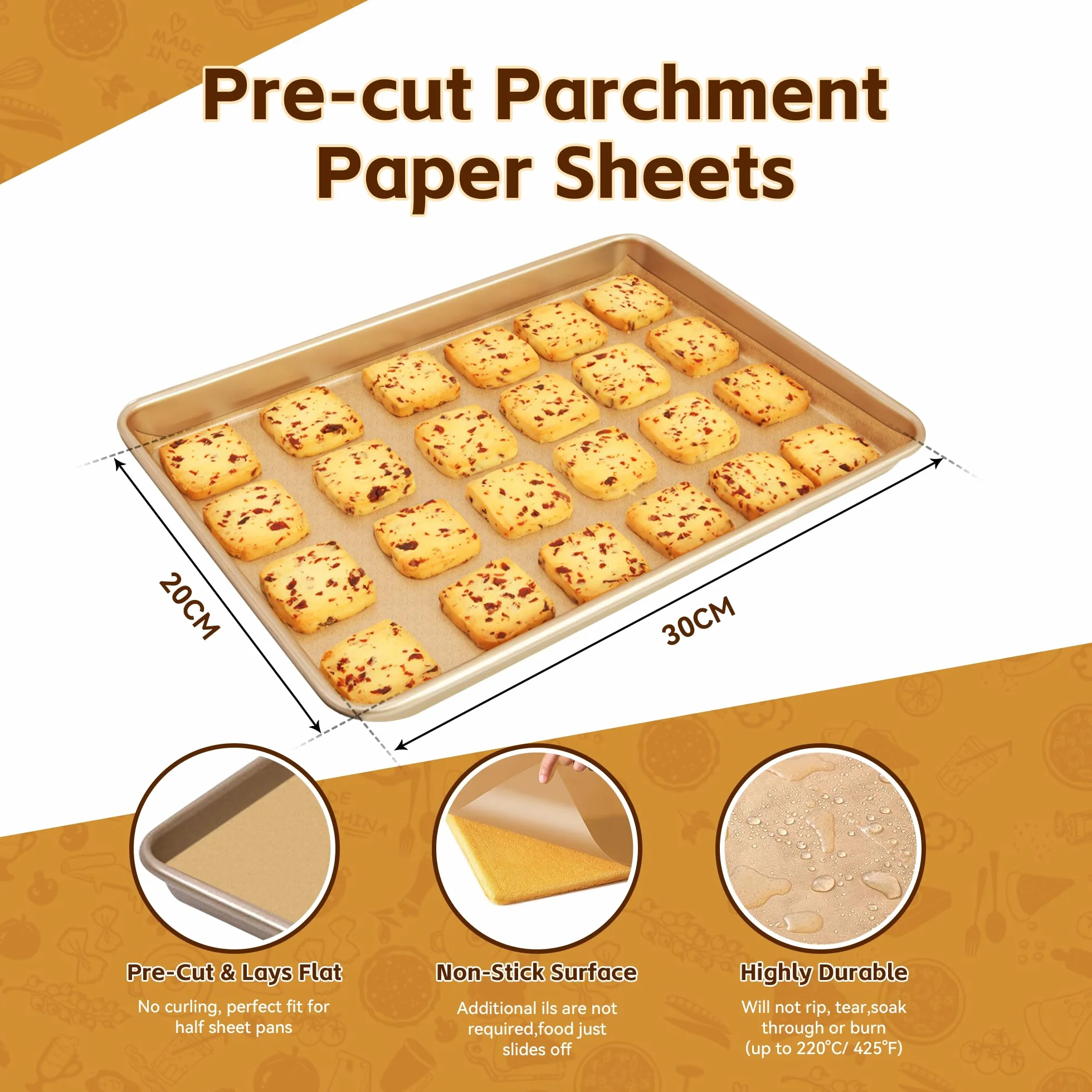 Papier Cuisson Prédécoupé Antiadhésif Naturel 20x30cm 100 Feuilles Sulfurisé Non Blanchi
