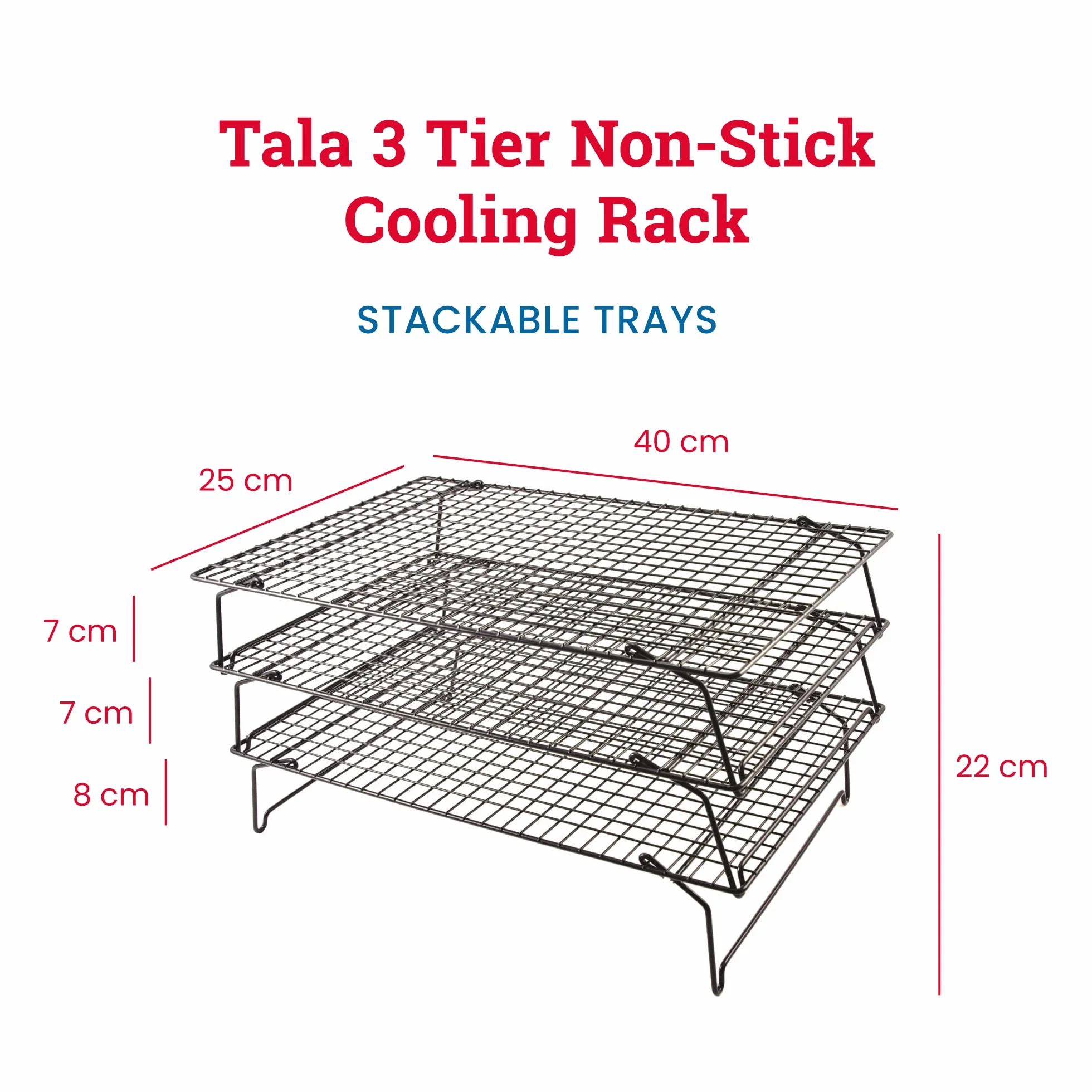 Tala Grille de Refroidissement 3 Niveaux Antiadhésive 40 x 25 cm Noir Support Pliable Gain de Place pour Gâteaux Muffins Biscuits