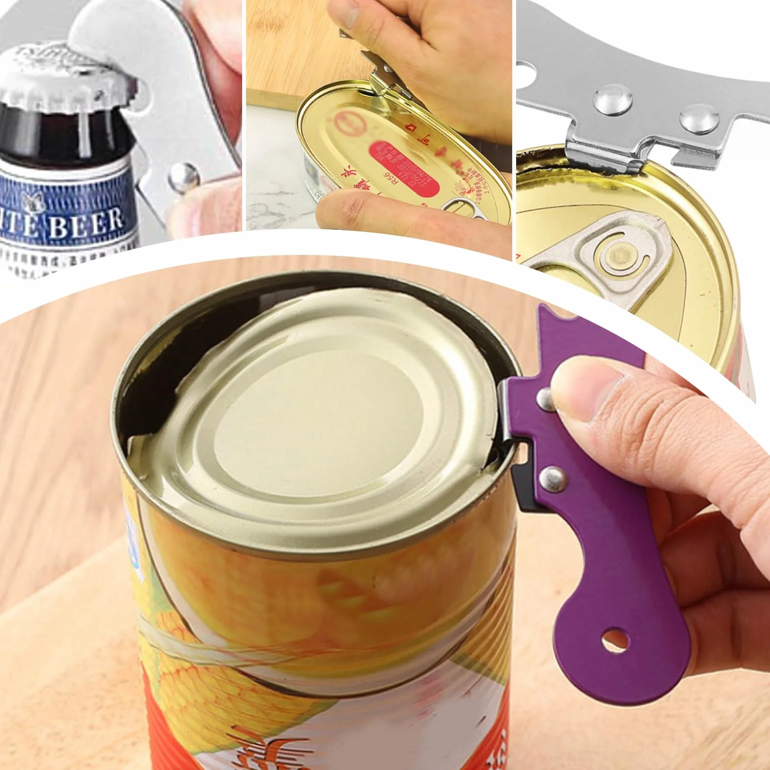 Ouvre-Boîte Professionnel 5 Pièces en Acier Inoxydable, Ouvre-Couvercle et Ouvre-Verre pour Cuisine