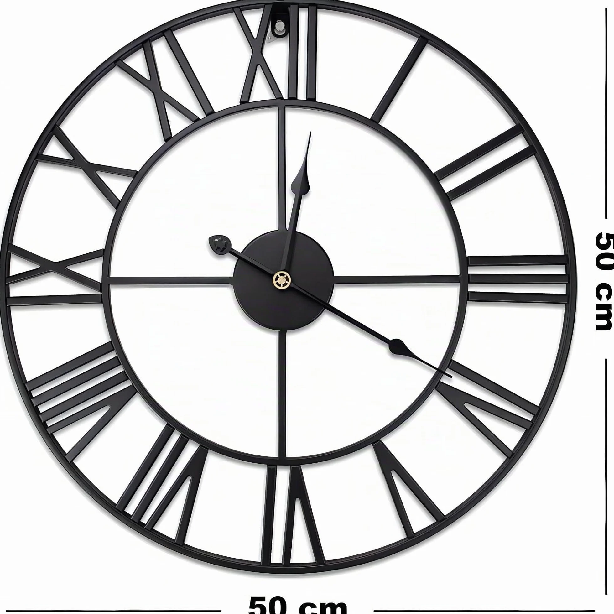 GUDEMAY Horloge Murale Design Moderne Vintage 50 cm Silencieuse Métal Chiffres Romains Noir