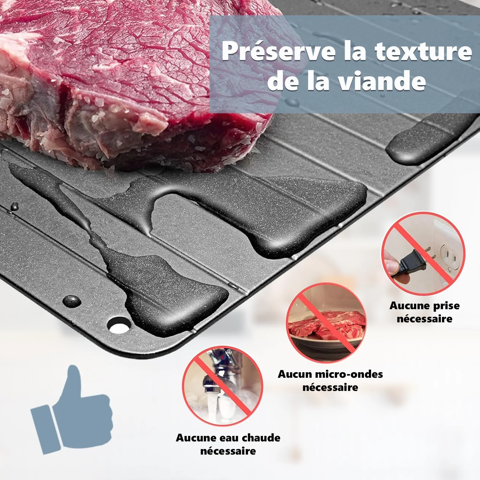Plateau de décongélation rapide avec mini planche à découper pour viande poisson légumes