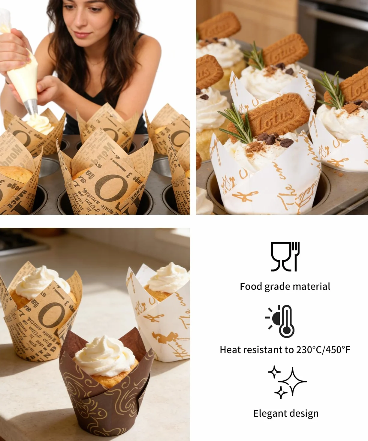 Caissettes Muffins Papier Tulipe 200 Pièces Naturel Non Blanchi Taille Standard