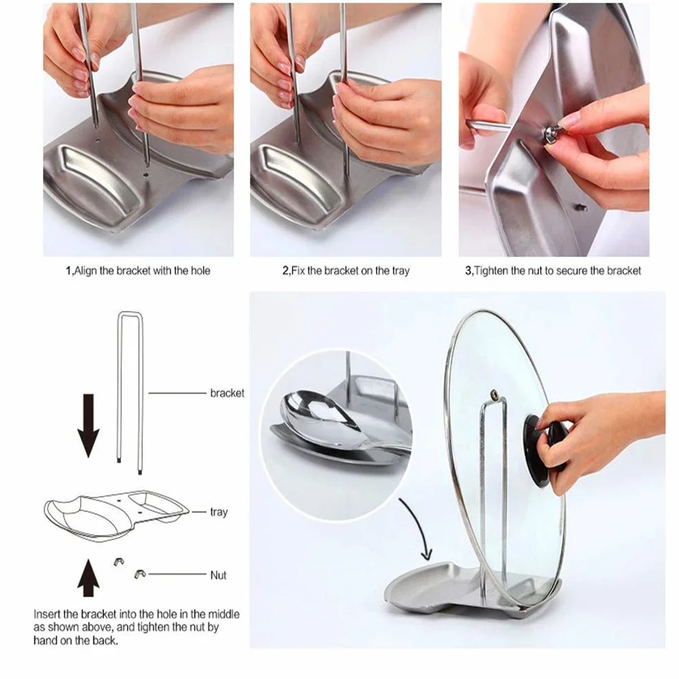 Support Couvercle Repose Cuillère Couteaux Cuillères Fourchettes Spatule en Acier Inoxydable Repose Couvert Porte Couvercle Ustensile de Cuisine