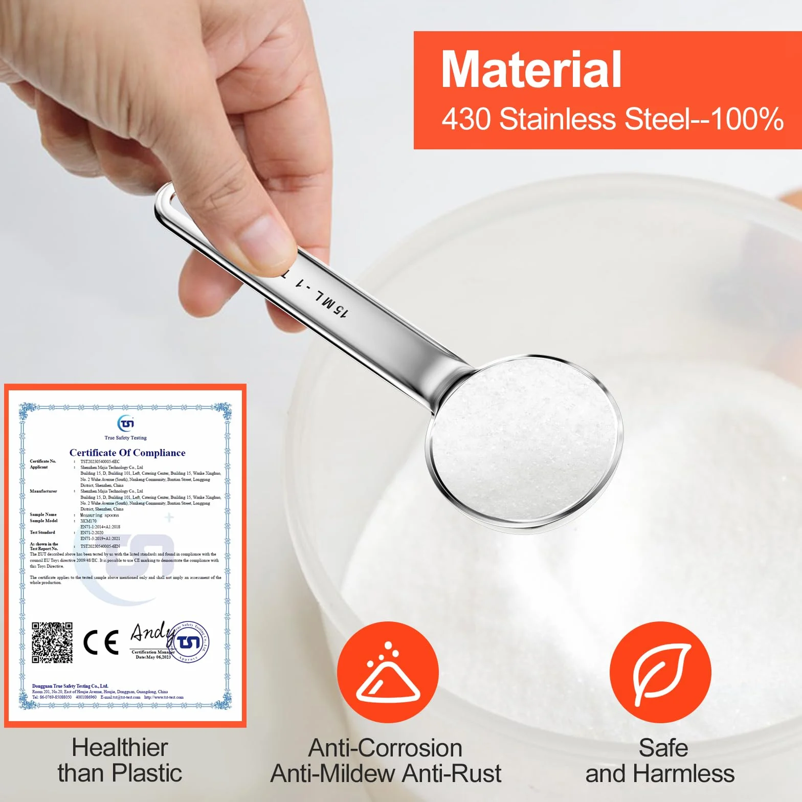Cuillères Doseuses en Acier Inoxydable 7 Pièces, Lot de Cuillères à Mesurer avec Règle