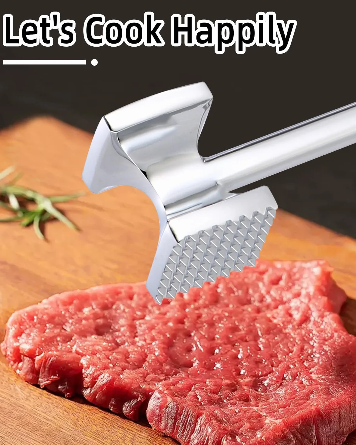 Attendrisseur de Viande en INOX 27 cm Marteau à Steak Double Face avec Manche Antidérapant