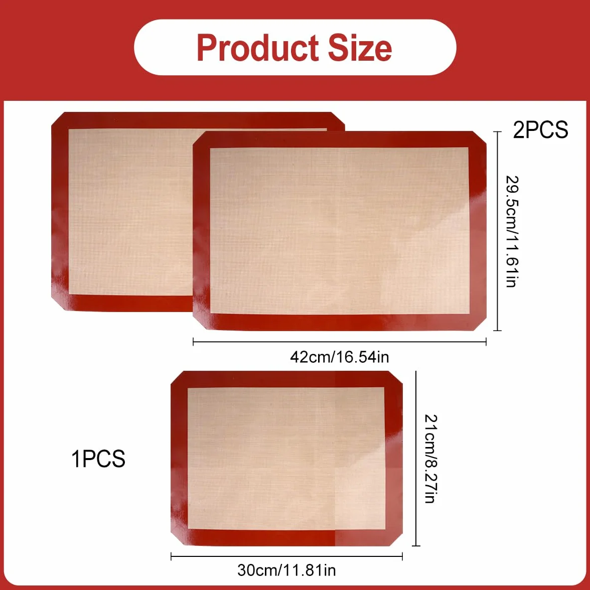 Tapis de Cuisson Silicone pour Four 3 Pièces Réutilisable Anti-Adhésif Sans BPA