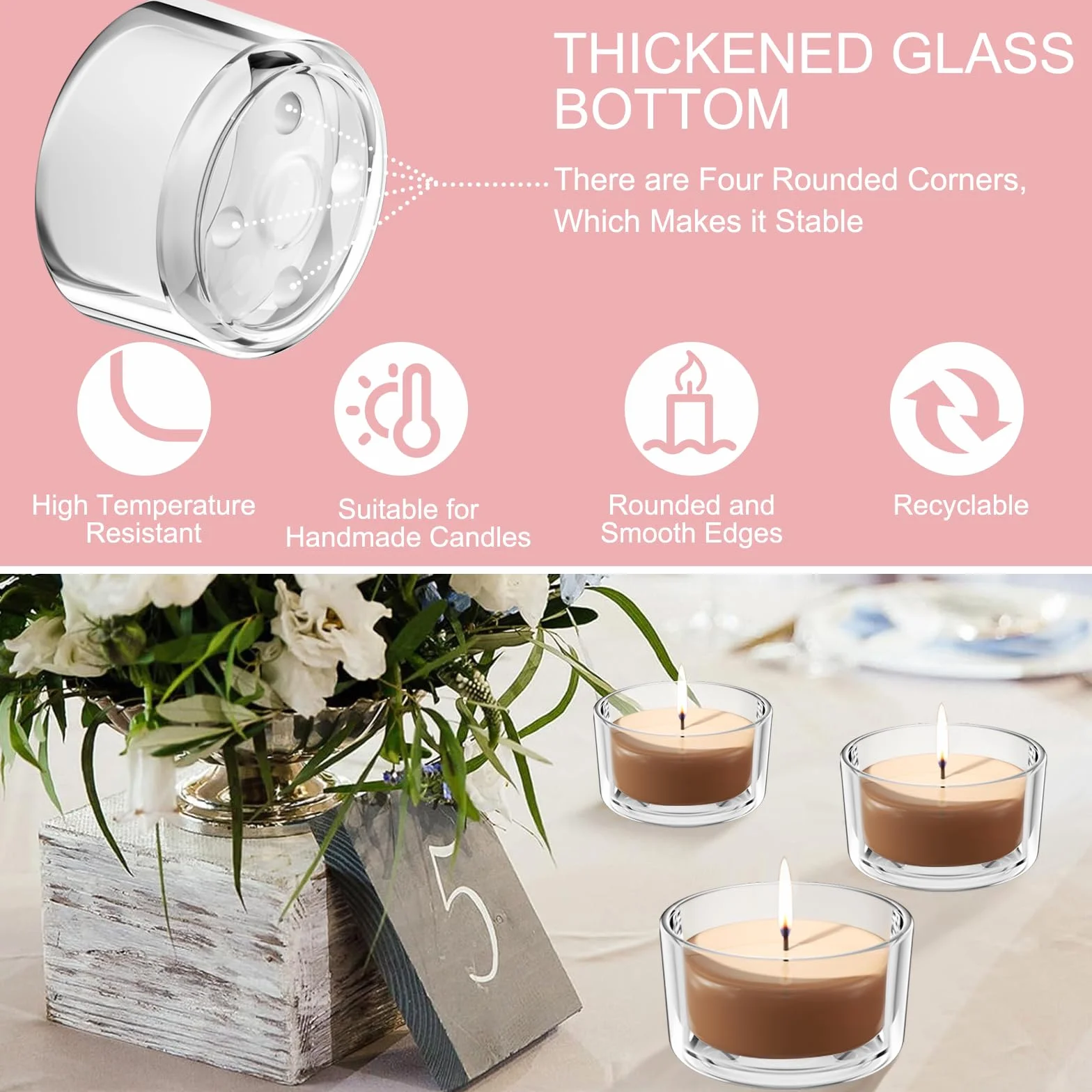 Photophore Bougie Verre Transparent 4,6 x 2,5 cm pour Mariage Anniversaire Décoration de Table