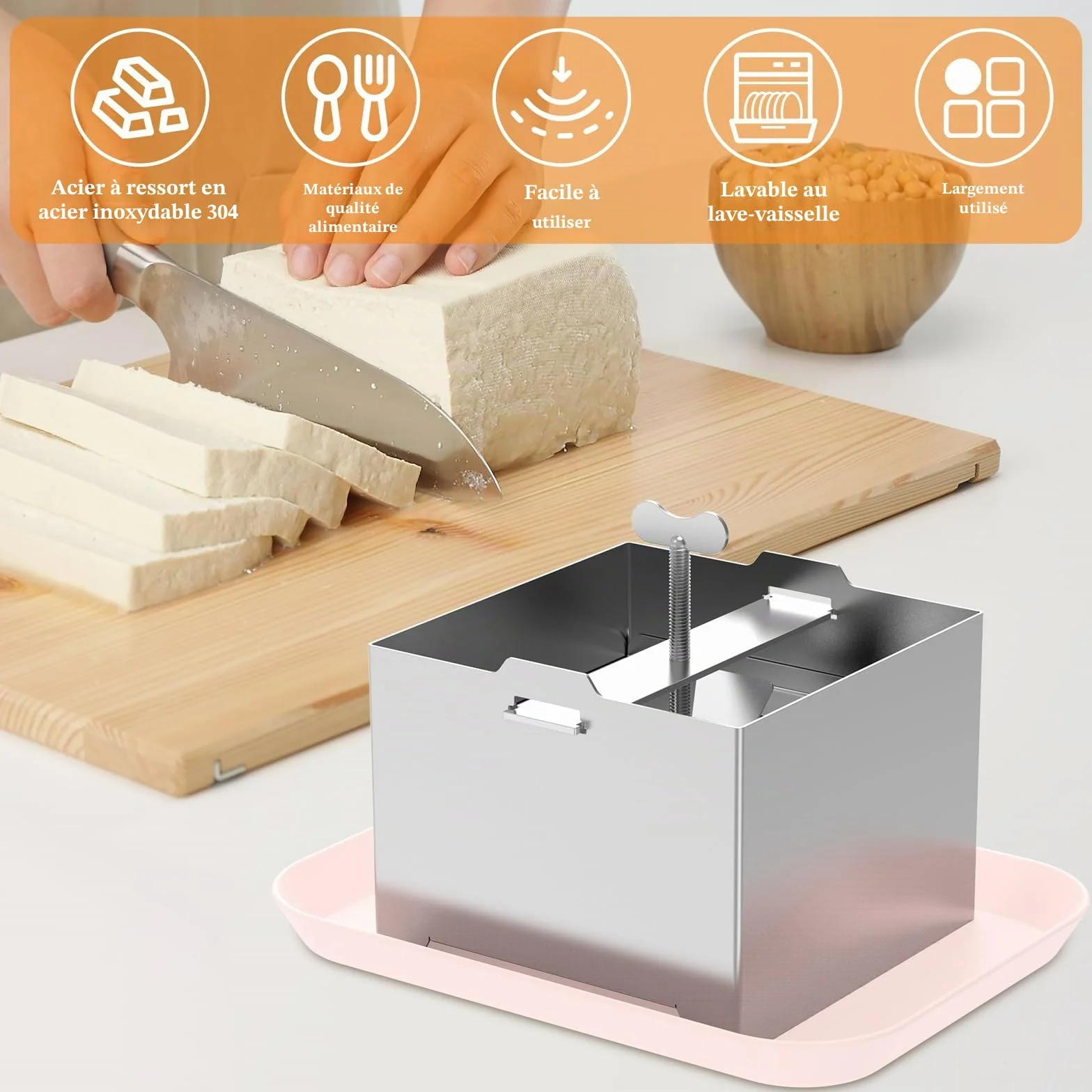 Presse à tofu en acier inoxydable 500 g avec bol et étamine pour fromage fait maison