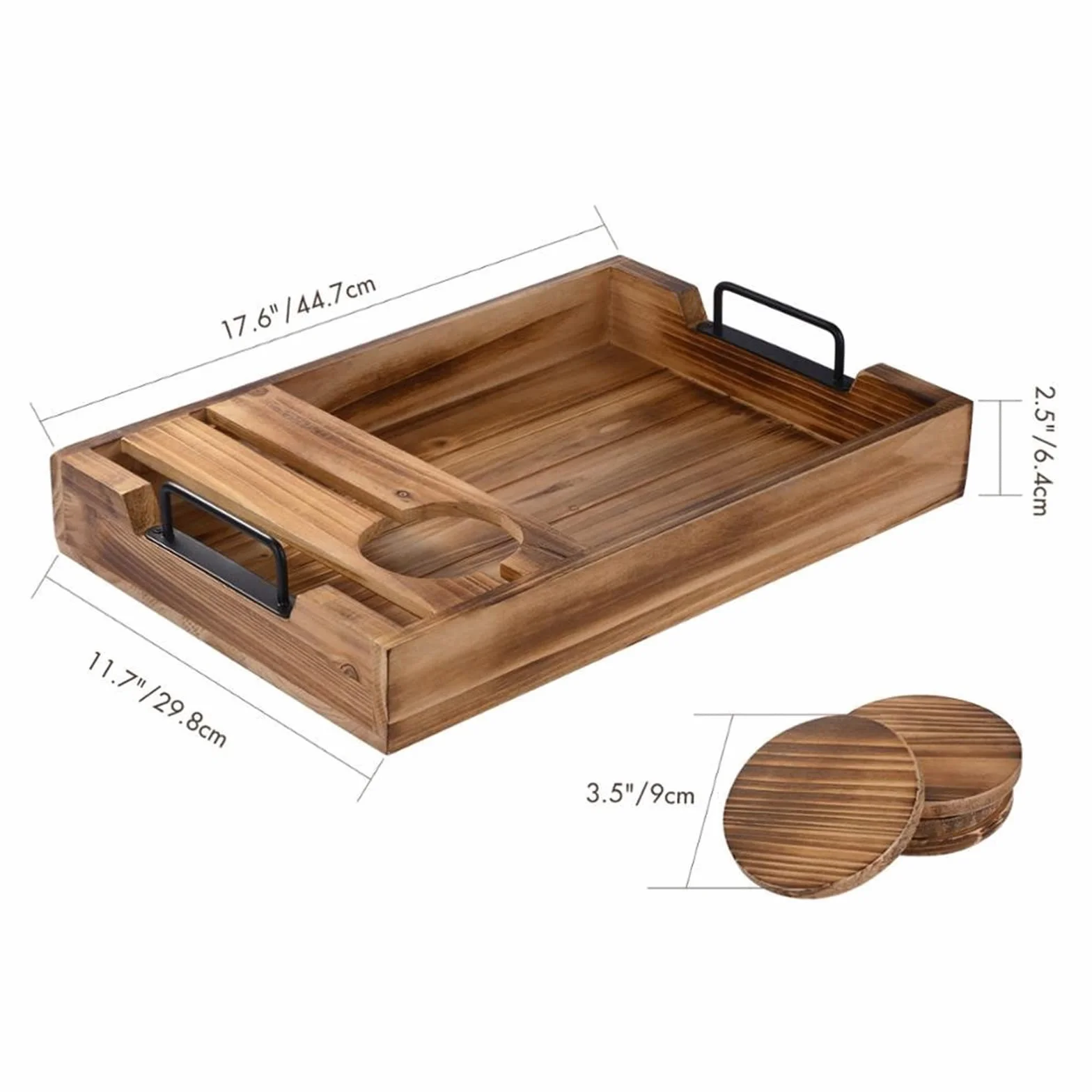 Plateau à petit déjeuner rustique en bois avec support pour verre à vin – Plateau de service pour thé, café et collations au lit – Idéal pour la décoration de la maison (motif 1)