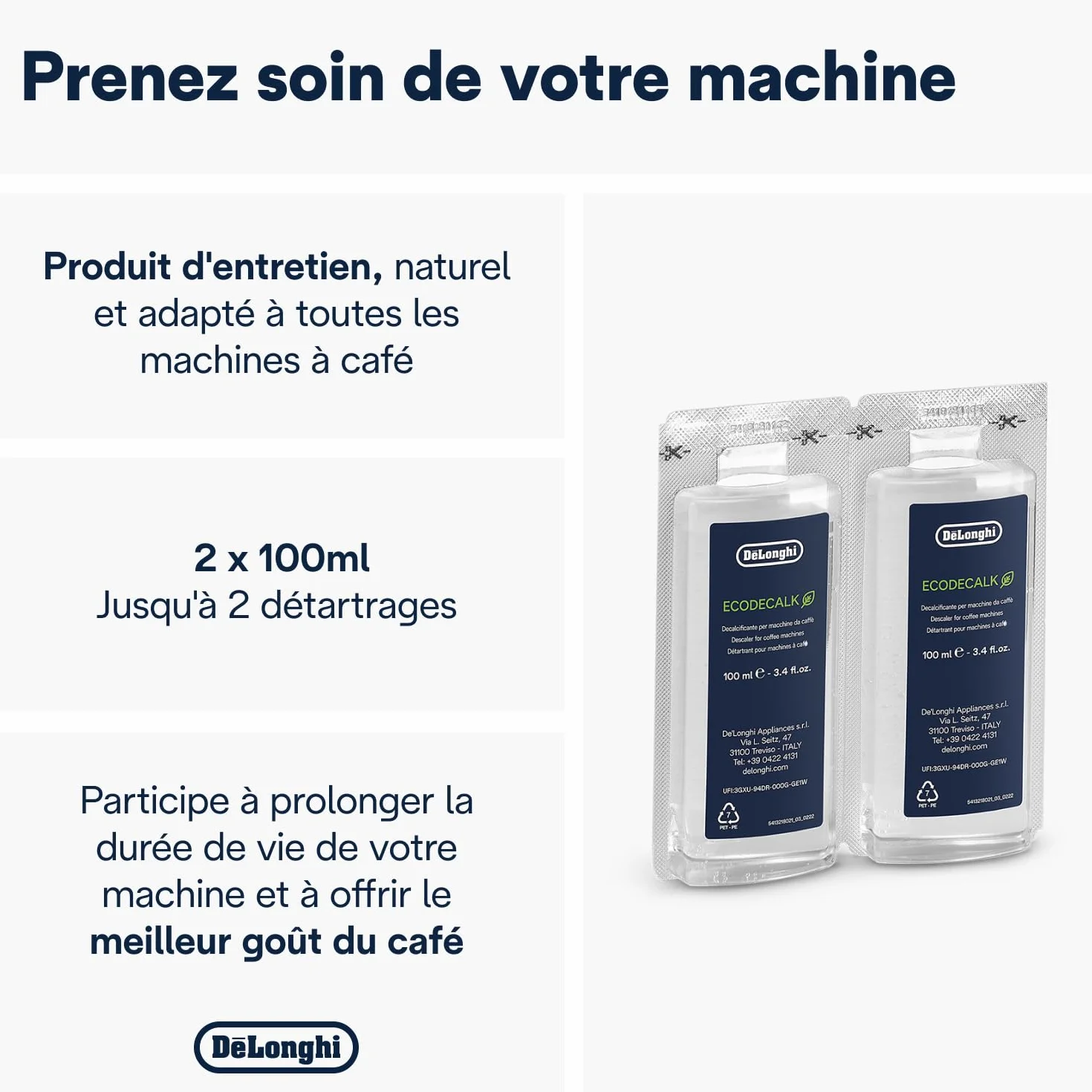 De'Longhi EcoDecalk Mini DLSC200 Anticalcaire Nokalk Machine à Café 2 x 100 ml Marron