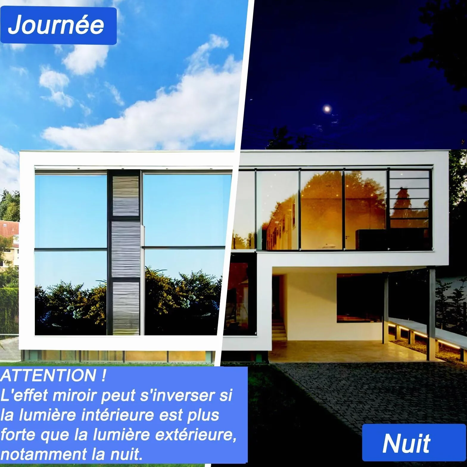 Film Miroir pour Fenetre 44.5x200cm Anti Regard Adhesif Effet Miroir sans Tain Brise Vue Anti Chaleur Anti UV Argenté