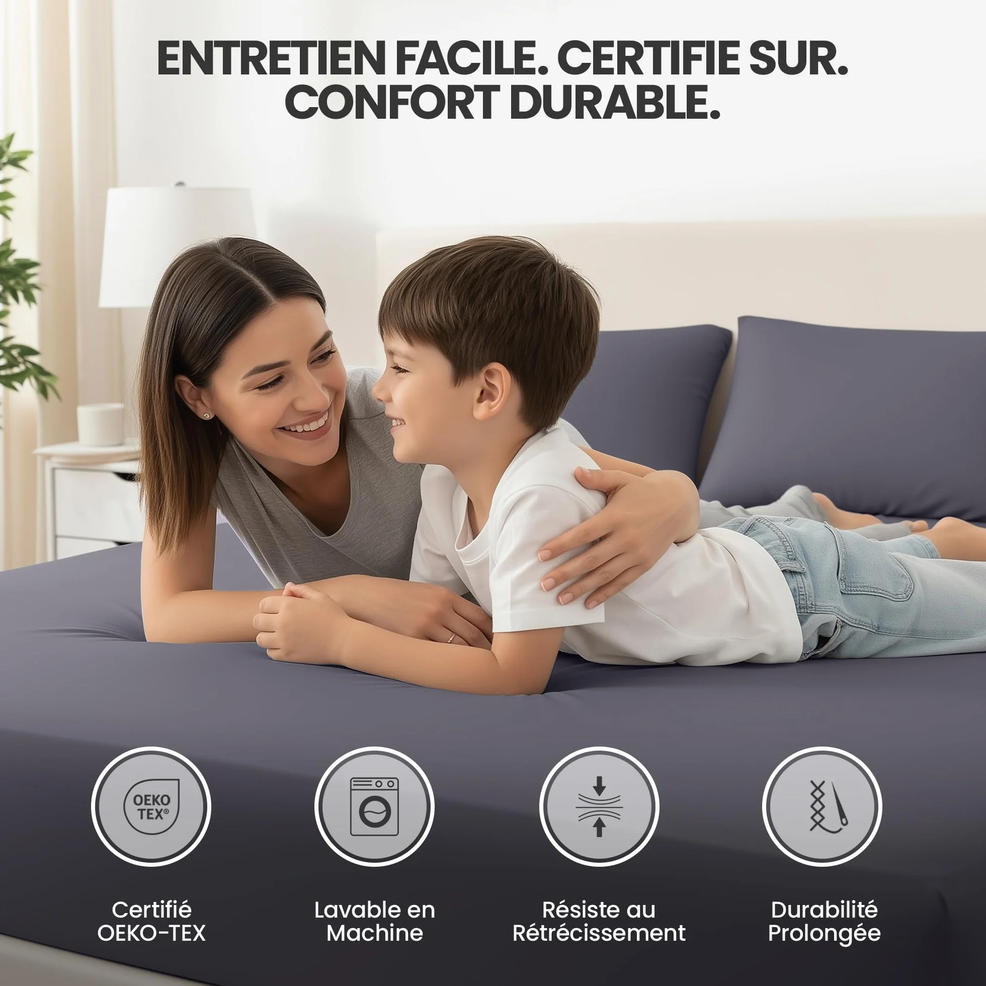 Utopia Bedding Drap Housse Lot de 2 160x200 cm Gris Microfibre brossée Oeko-Tex