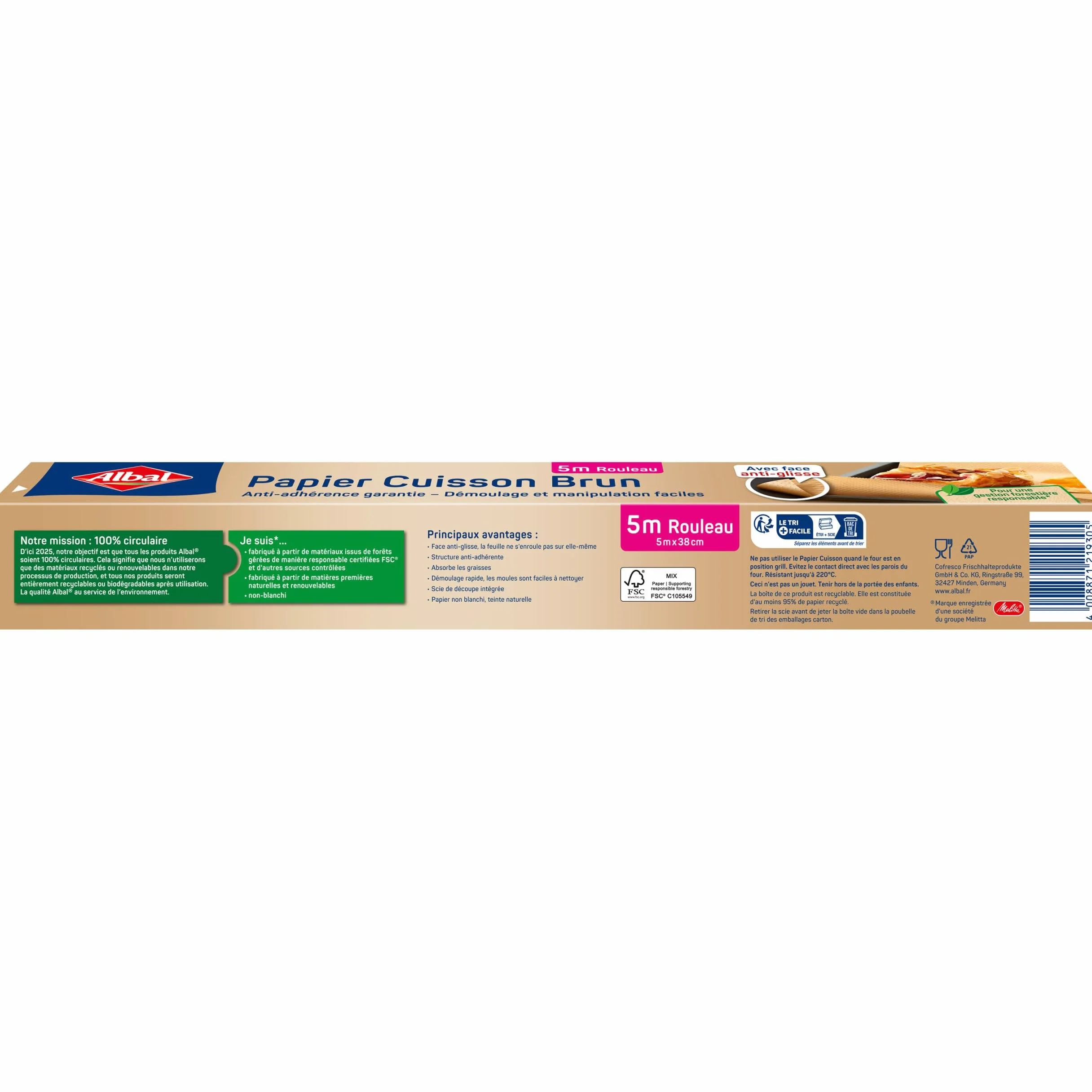 Albal Papier Cuisson Brun 5m Anti-adhérent Anti-glisse Naturel