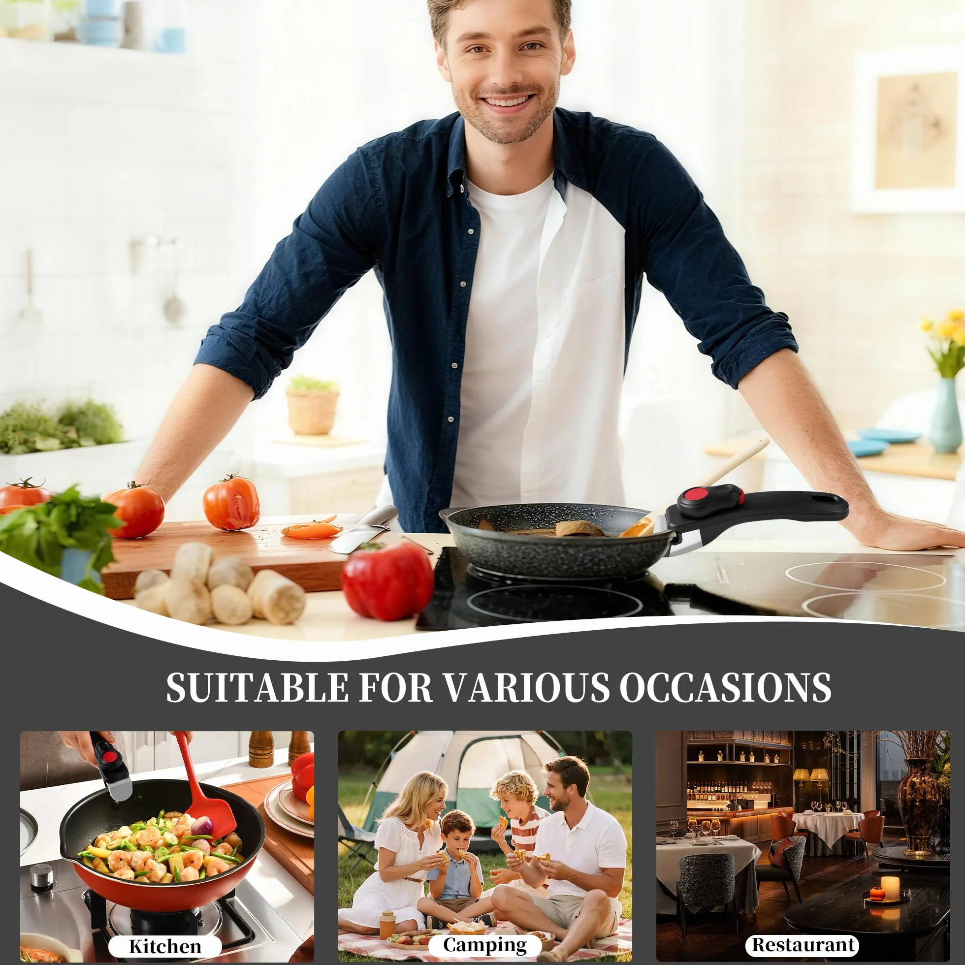 Poignée Amovible Universelle pour Ustensiles de Cuisine, Casserole, Poêle