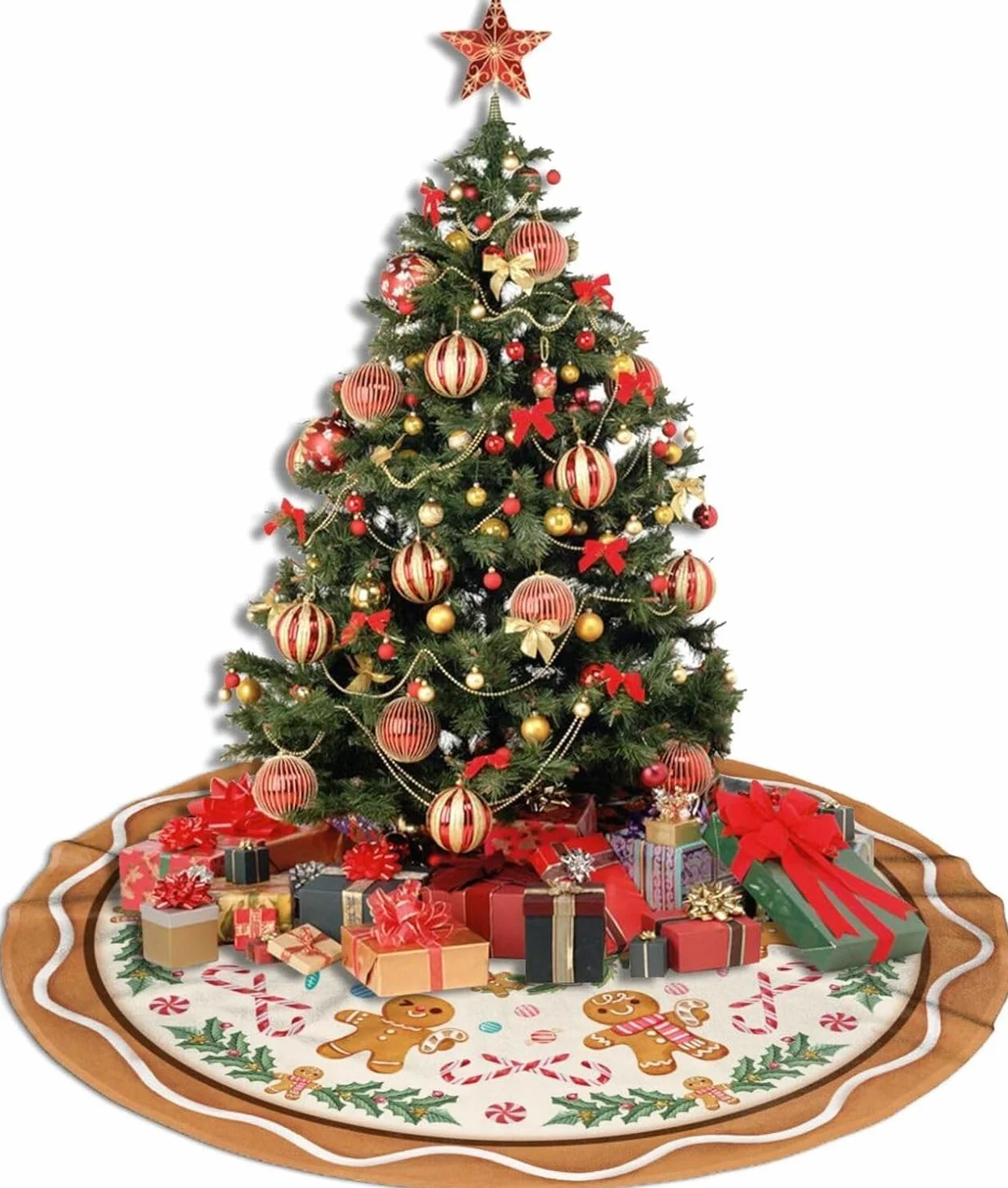 Jupe de Sapin de Noël 120 cm Bonhomme en Pain d'épice Corde Rouge