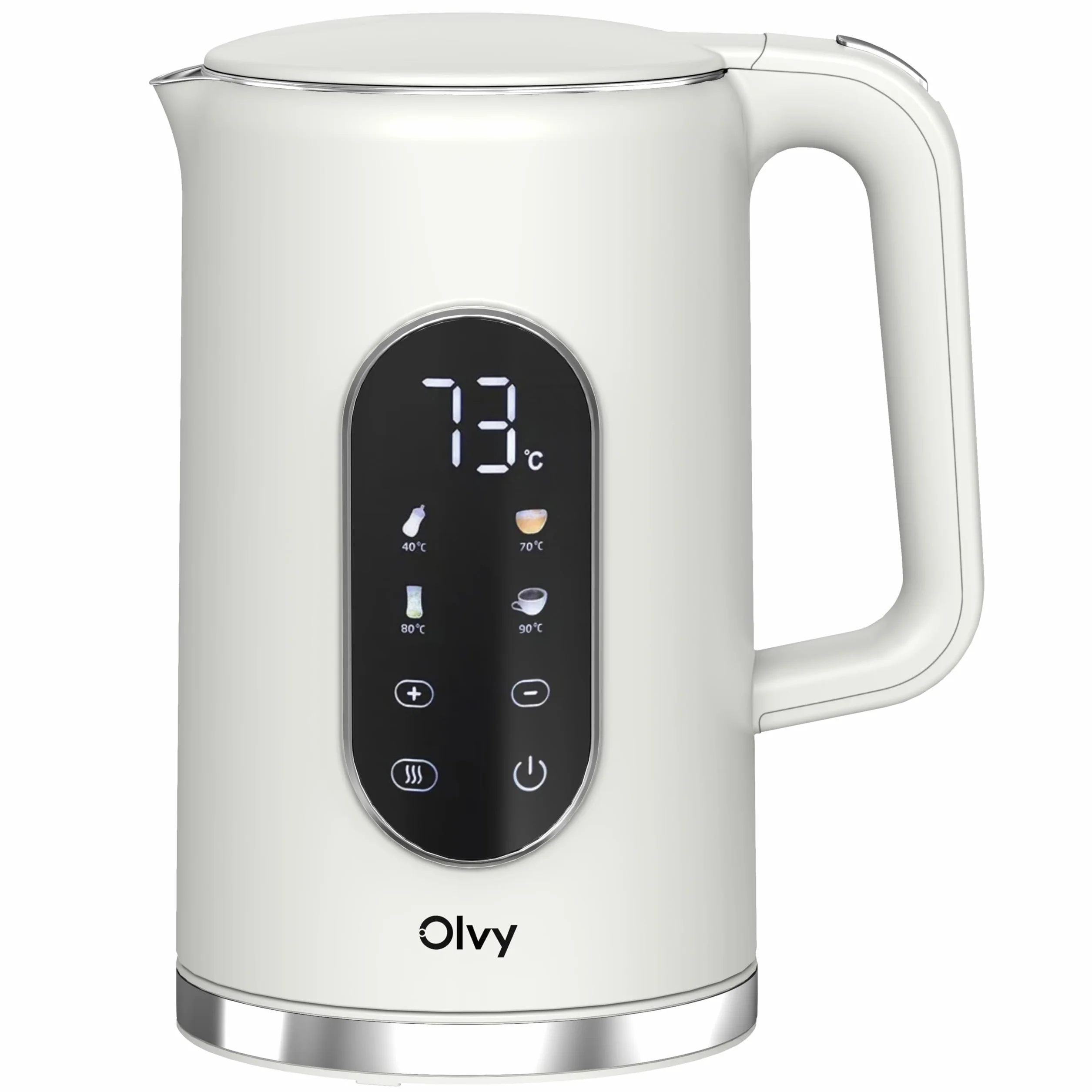 Olvy Bouilloire Électrique 1,7L Inox 2200W Double Paroi Maintien au Chaud