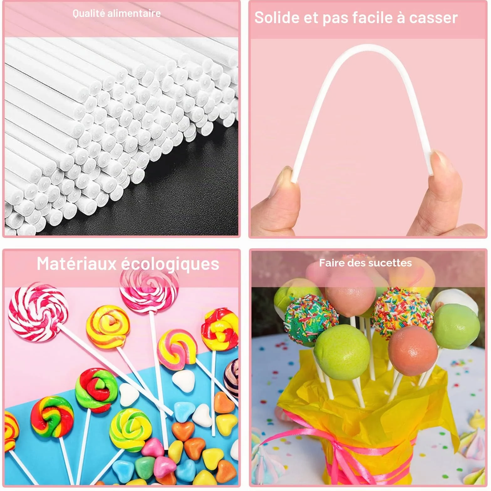 Set de Bâtonnets à Cake Pop 300 Pièces - 10cm Bâton Sucette, Sacs à Colis, Liens Torsadés