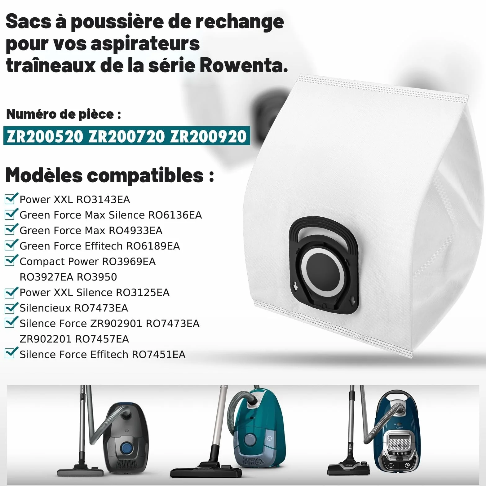 Lot de 10 Sacs Aspirateur Rowenta Hygiène+, Compact Power, Silence Force, X-Trem Power, Moulinex